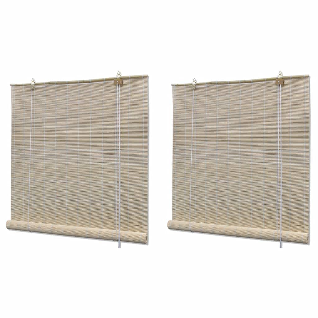 Blackout Roller Window Shades - Natural Bamboo Roller Blinds for Home & Office (2 Pack, 47.2