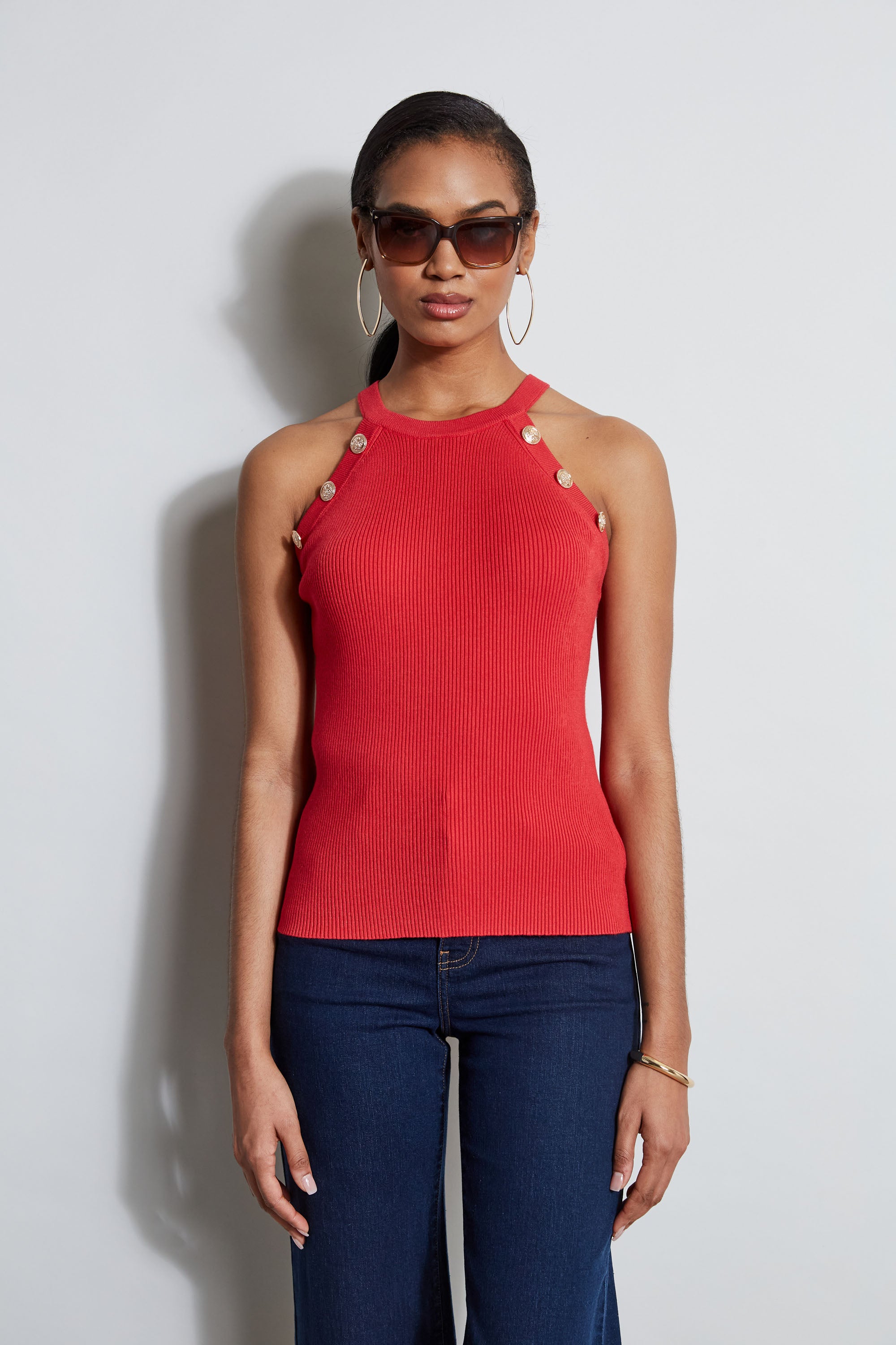 Women's Halter Button Rib Tank Top - Stylish Summer Crop Top for Casual Wear, Beach Outfits & Layering