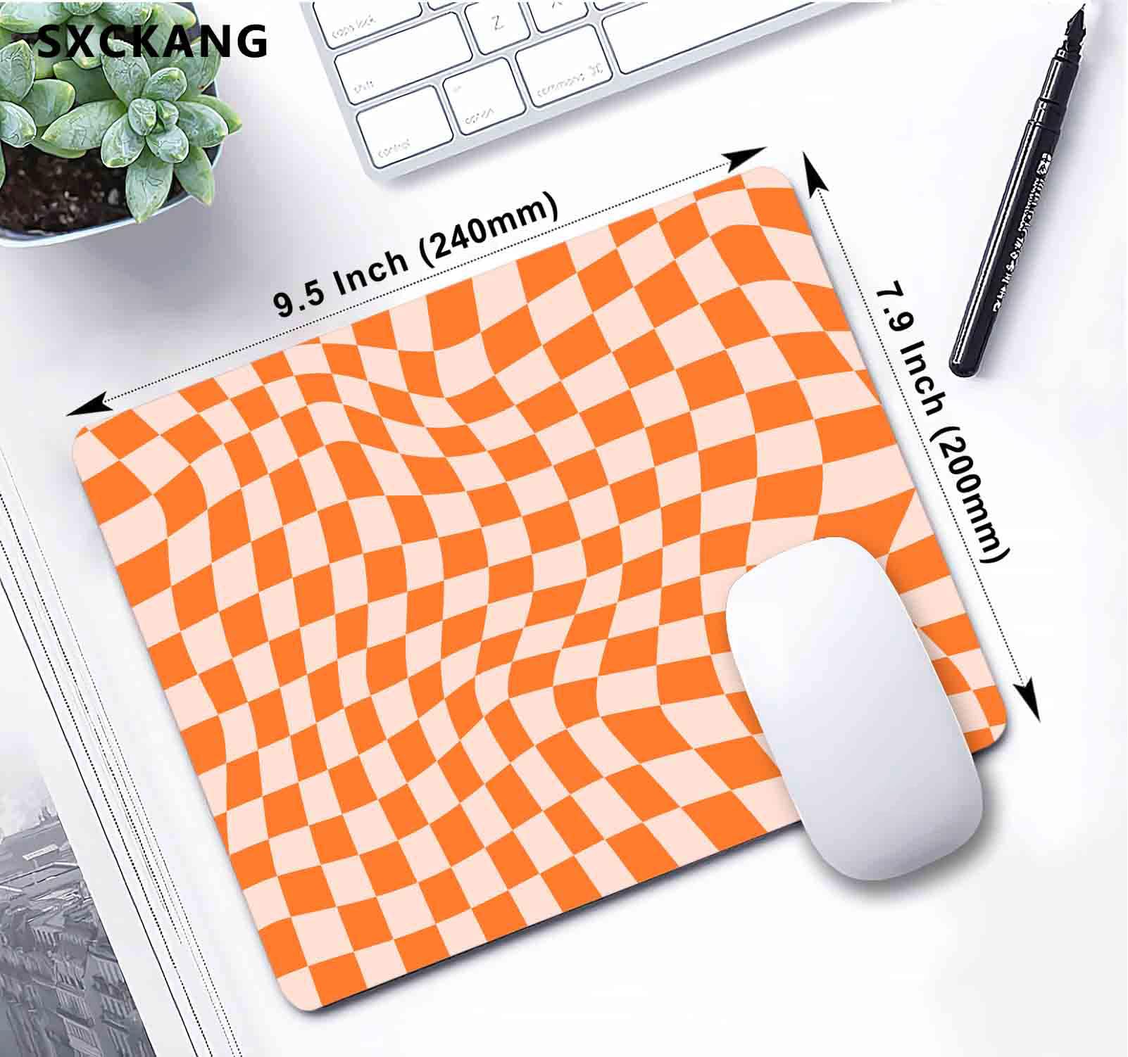 Orange Checkered Mouse Pad - Modern Pattern Non-Slip Desk Mat for Women, 7.9 x 7.9 Inch Office Accessories - Perfect for Work, Gaming & Home Decor
