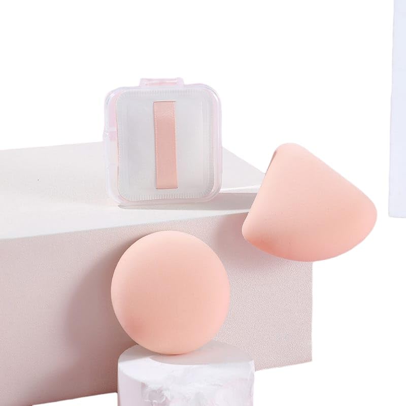 Vitalogy Makeup Sponges Set of 3 - Fluffy Beauty Blender for Foundation, Cream & Powder - Different Shape Cosmetic Sponges with Satin Ribbon (Peach) - Perfect for Daily Makeup, Professional Application & Travel Touch-Ups