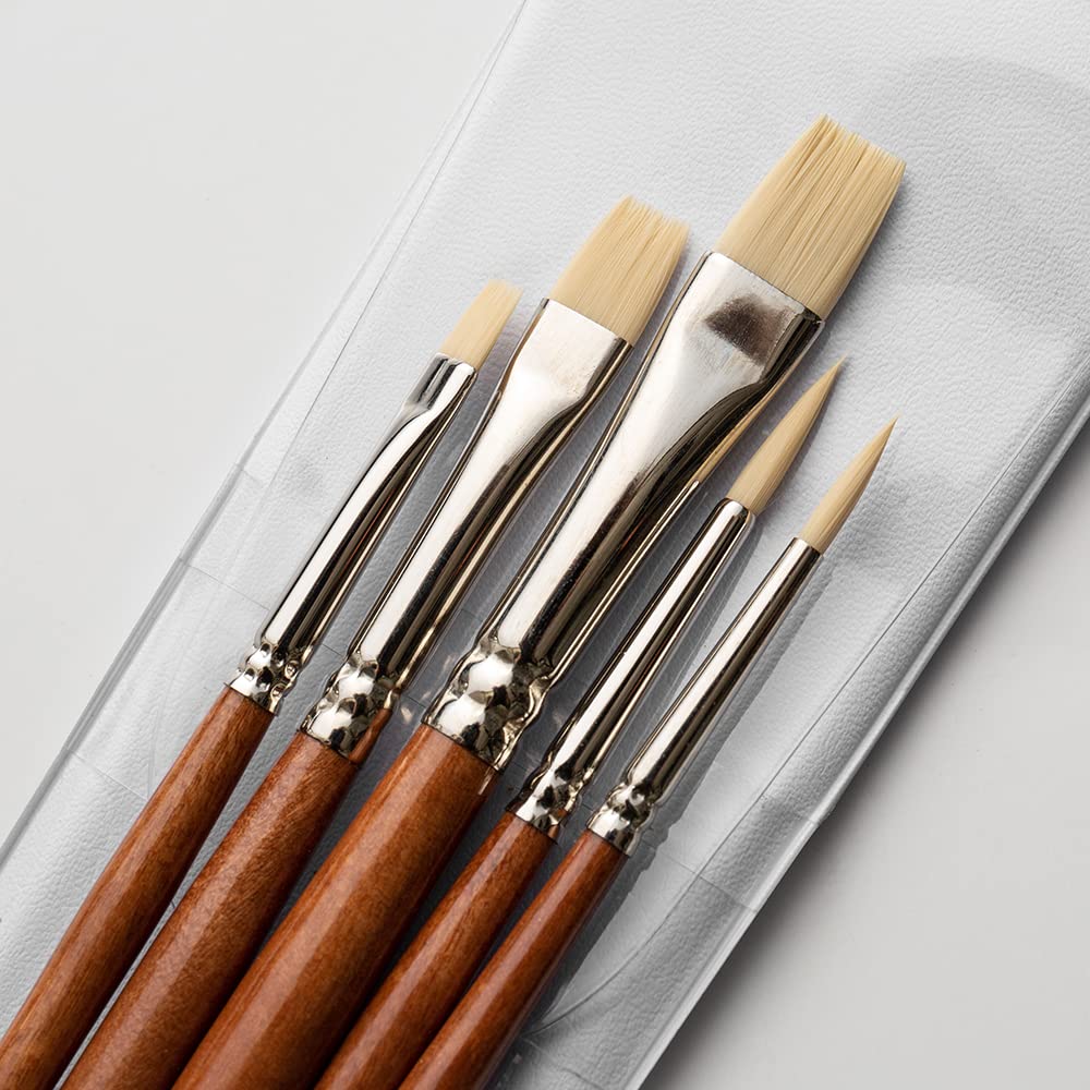 Pro Arte JAS Value Ivory Wallet Brush Set - 5 Professional Paint Brushes for Acrylic, Watercolor & Oil Painting - Perfect for Artists, Students & DIY Craft Projects