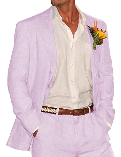 HUUTOE Men's Linen Suit 2-Piece Set - Slim Fit Summer Wedding Blazer & Pants for Grooms and Groomsmen (Big & Tall Sizes) | Breathable Casual Suit for Beach Weddings, Outdoor Events & Formal Occasions