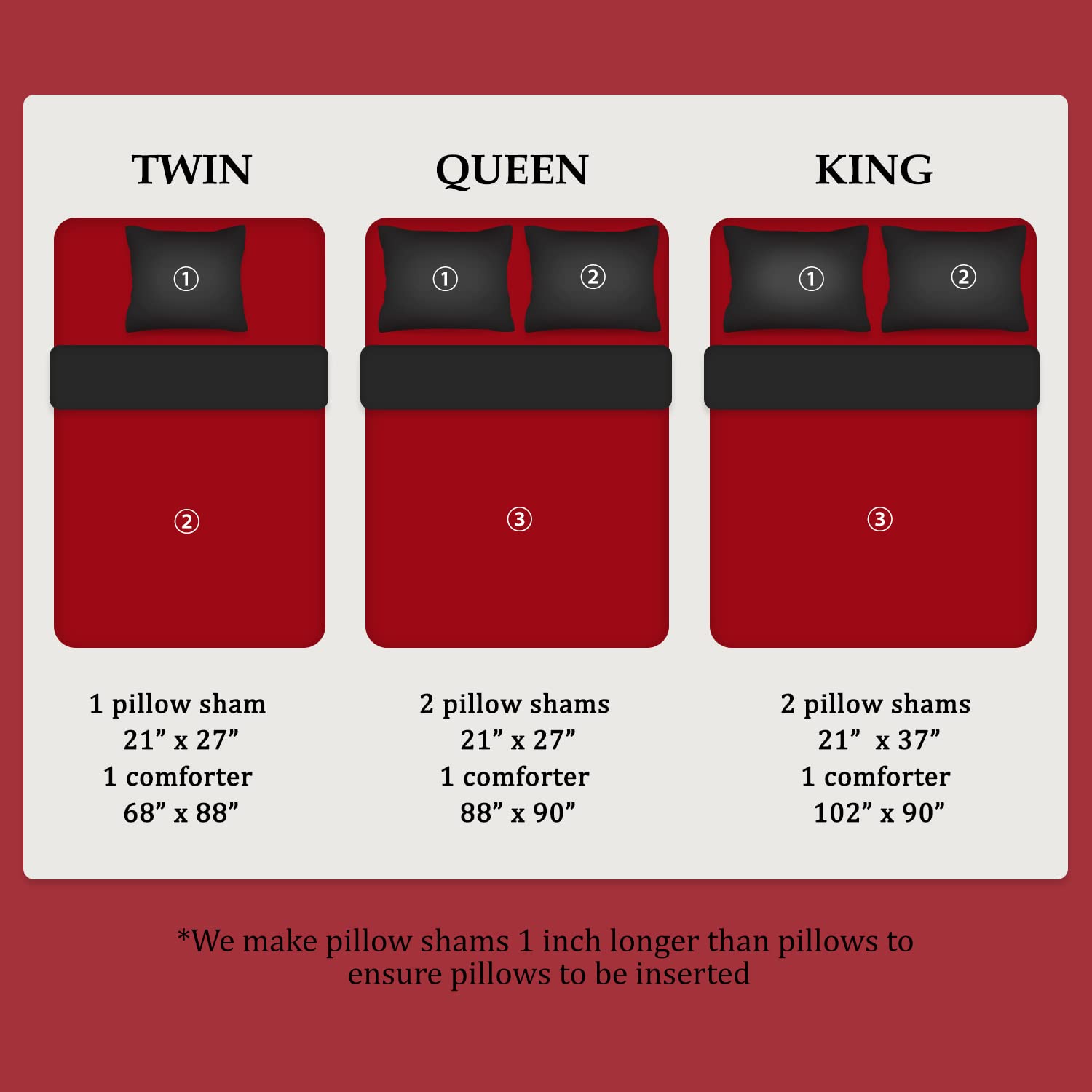 LOVTEX 3-Piece Queen Size Comforter Set - Ultra Soft Washed Microfiber Bedding, Reversible Black and Red Down Alternative Duvet Cover with 2 Pillow Shams - Perfect for Master Bedroom, Guest Room & Cozy Winter Nights (Red/Black)