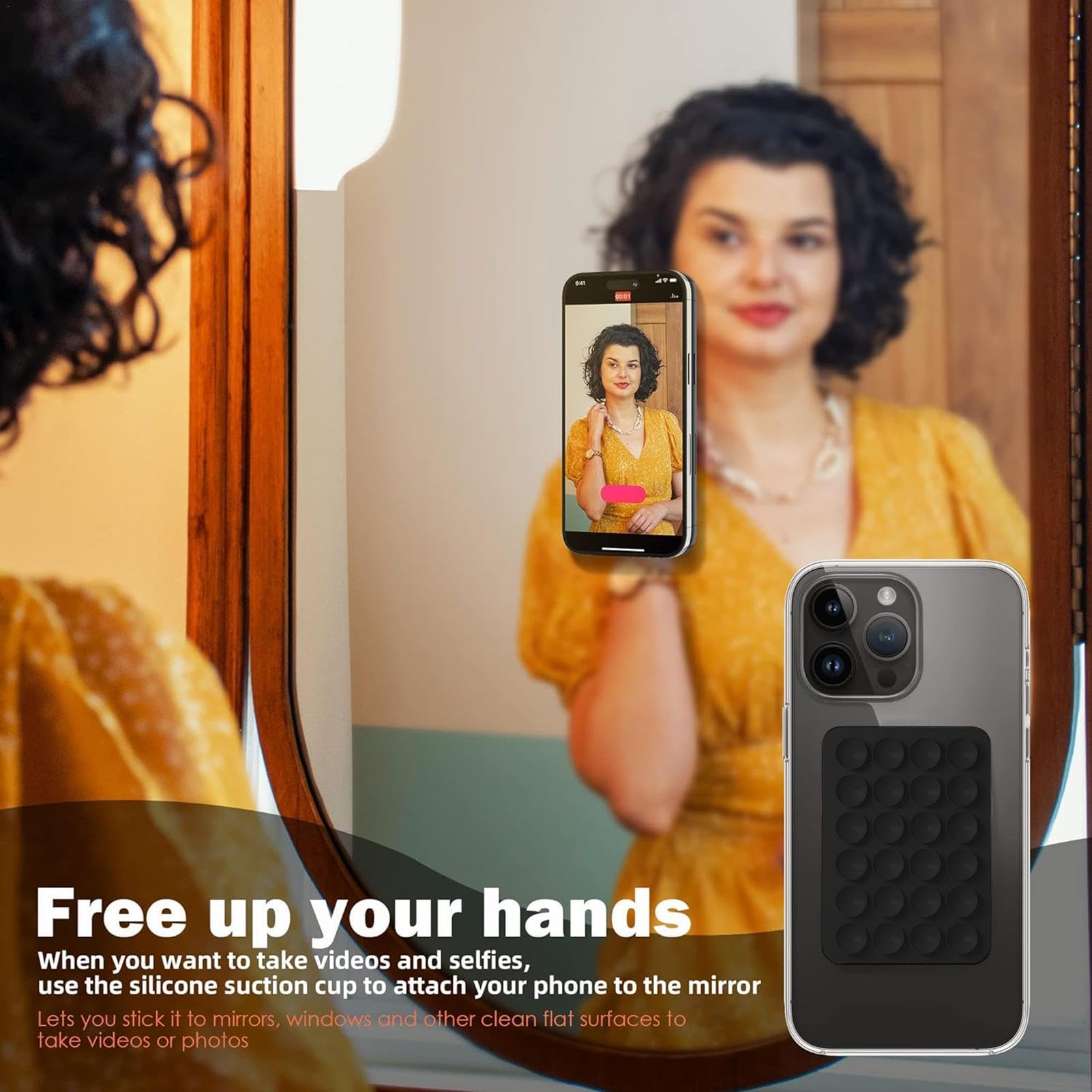 1/2 Pieces Silicone Adhesive Phone Holder - Double Sided Suction Cup Phone Case 3x2 Inch - Hands Free Phone Mount for Dressing Table Mirror, Bathroom, Kitchen & Car Dashboard - Universal Phone Stand for iPhone, Samsung & Smartphones