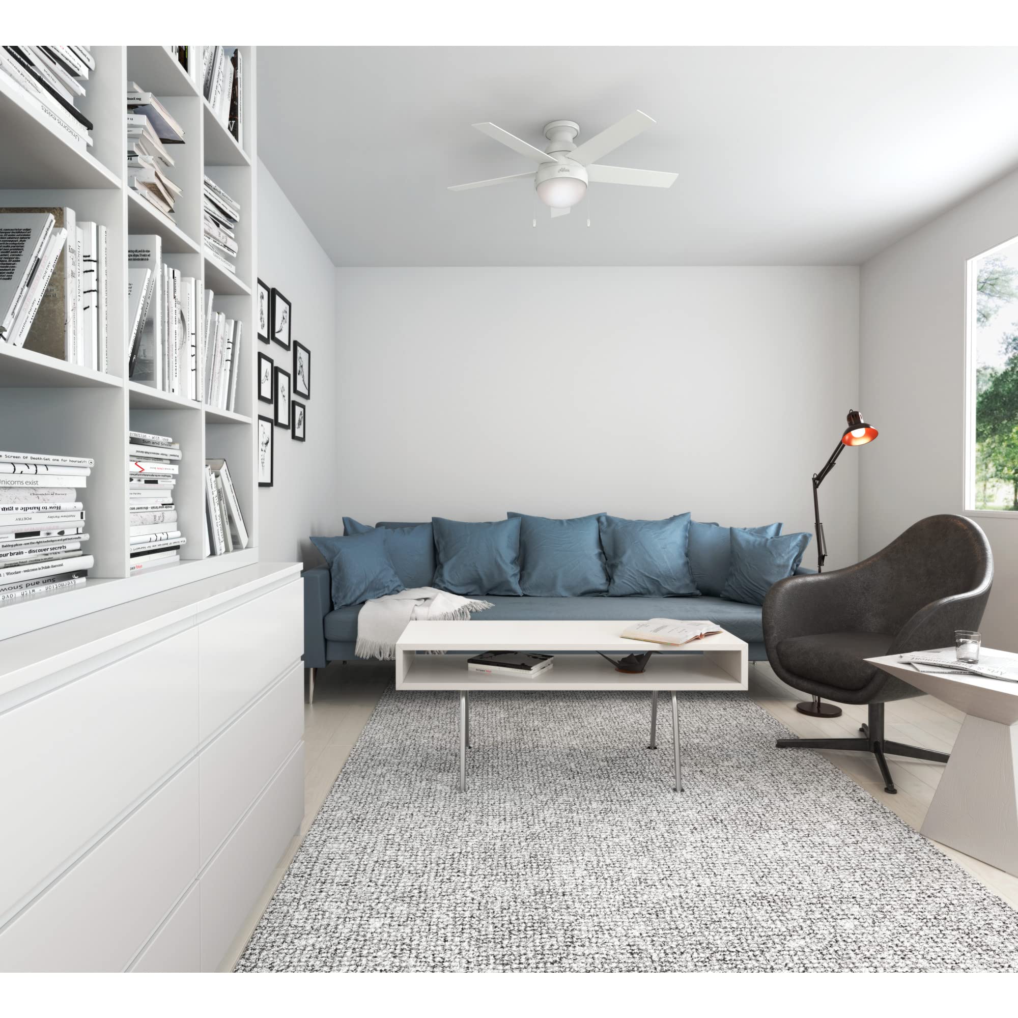 Hunter 59269 Anslee 46-inch White Ceiling Fan with Light Kit - Perfect for Living Room, Bedroom & Indoor Spaces