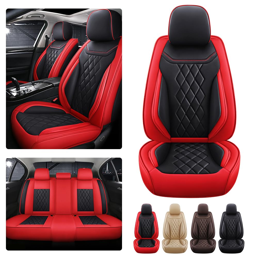 Premium Napa Leather Car Seat Covers for Jaguar F-PACE 2017-2024 - Waterproof, Breathable & Non-Slip Interior Protection - 5-Piece Set (Black & Red) - Perfect for Daily Commuting, Road Trips & Luxury Car Maintenance