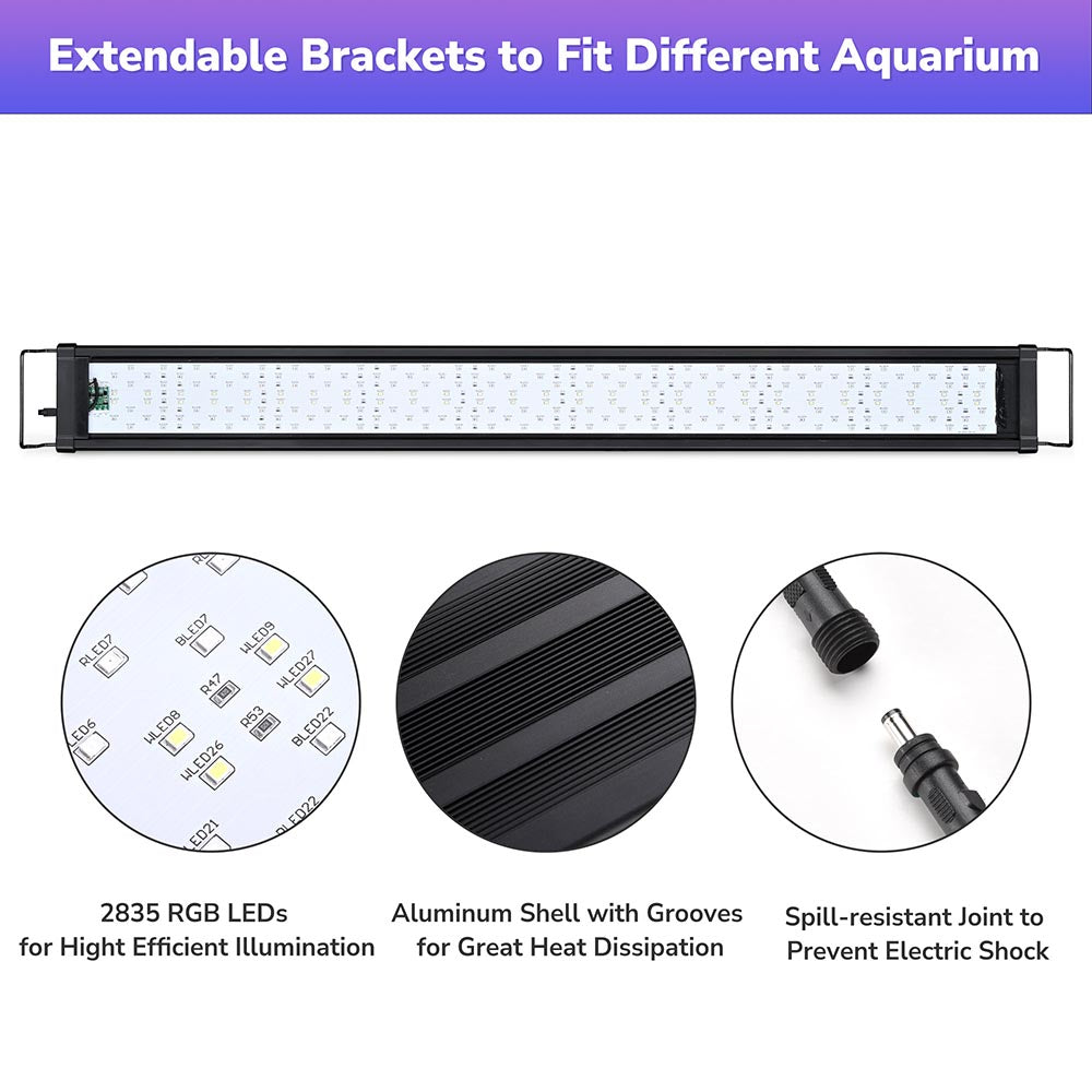 AquaBasik LED Aquarium Light for Plants & Reef - Full Spectrum RGBW Lighting System - Perfect for 44-55 Gallon Fish Tanks (Ideal for Freshwater & Saltwater Aquariums, Coral Growth & Planted Tanks)