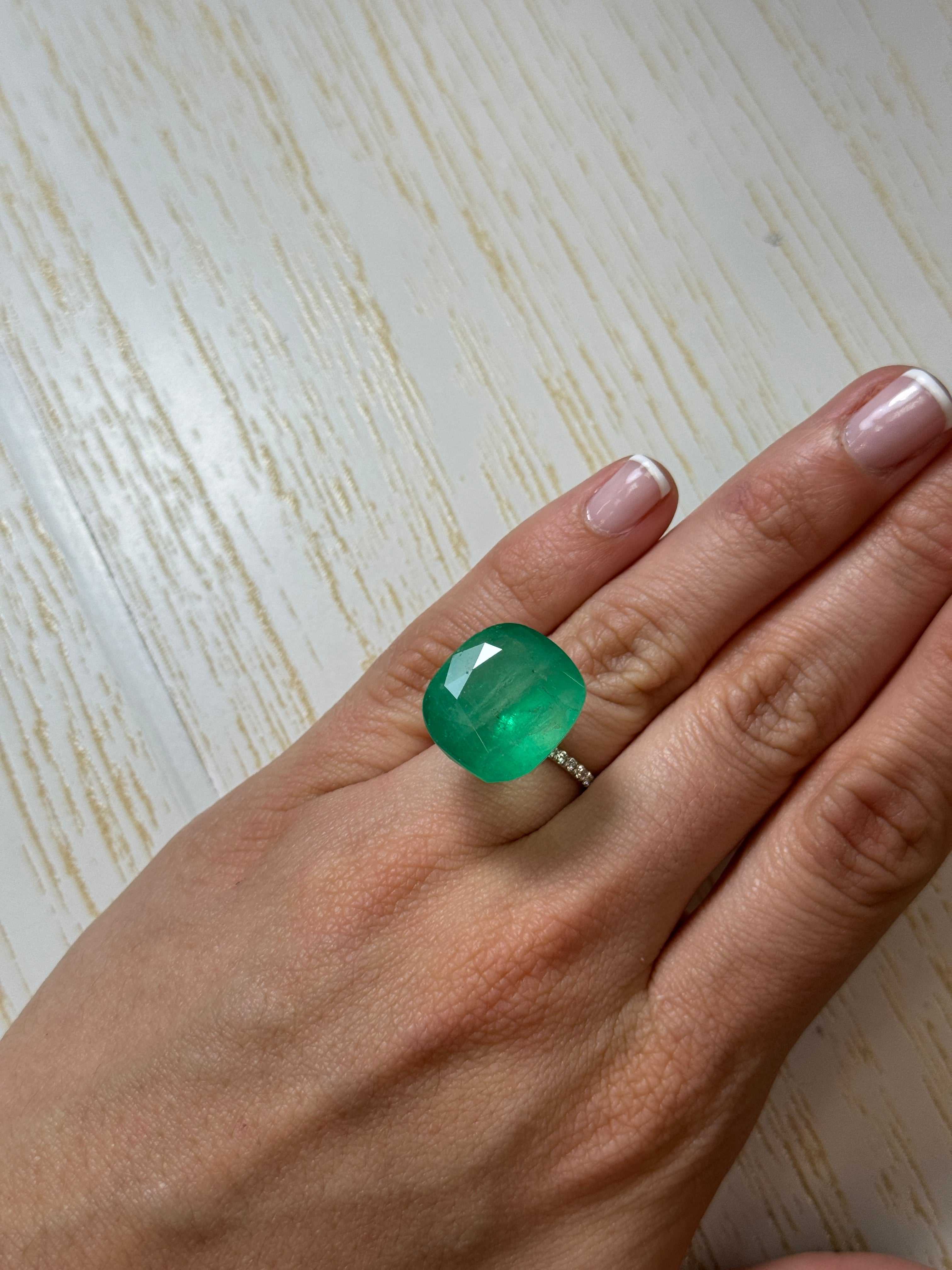 14K Gold Custom Emerald Pendant with 21.62 Carat Natural Colombian Loose Emerald - 19x17mm Earthy Green Cushion Cut Gemstone Jewelry for Women | Perfect for Weddings, Anniversaries & Special Occasions