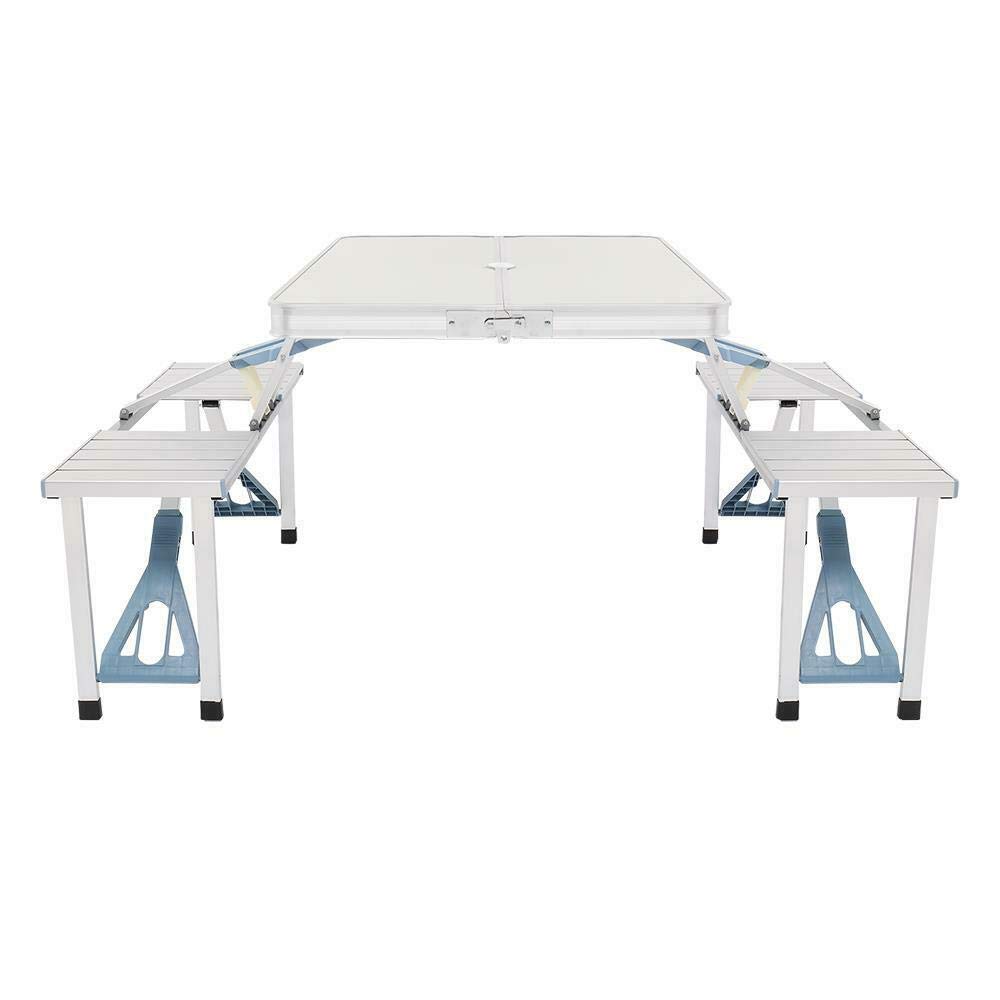 Portable Aluminum Folding Camping Picnic Table Set with 4 Bench Chairs - Lightweight Outdoor Dining for Camping, Backyard, Beach & Tailgating
