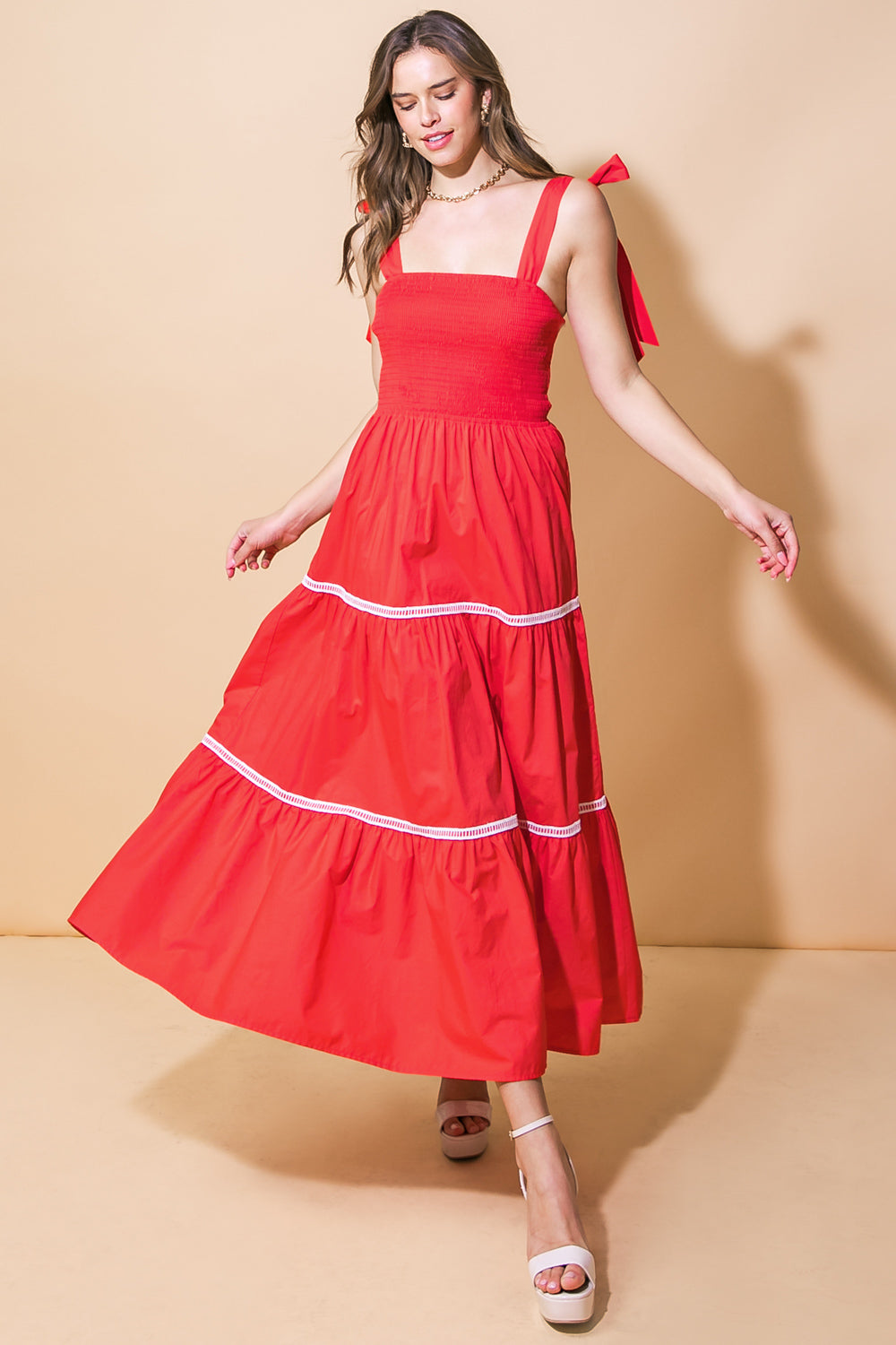 Elegant Lace Trim Poplin Midi Dress for Women - Perfect for Summer, Weddings & Special Occasions