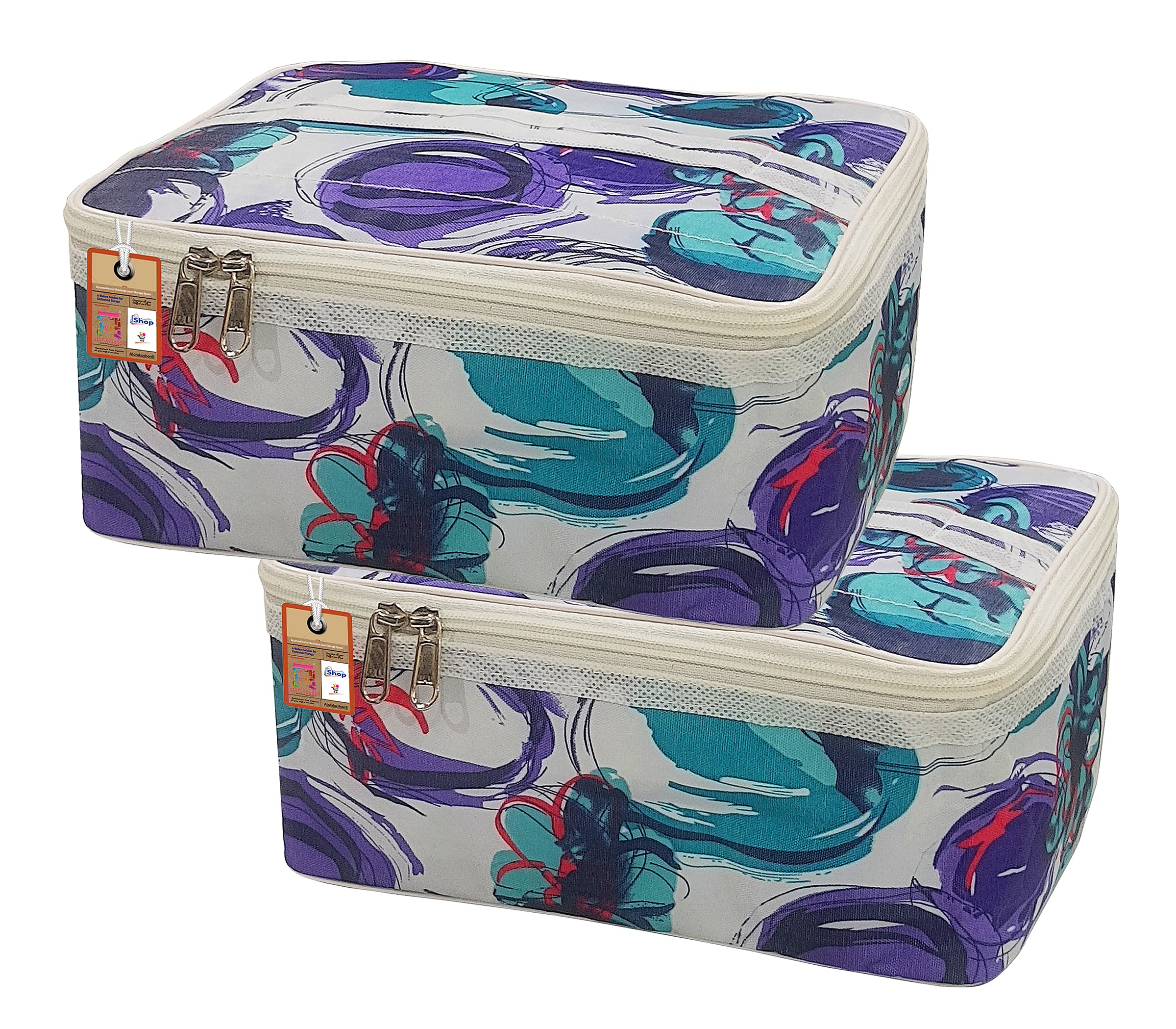atorakushon® 2-Pack Fabric Makeup Storage Box & Travel Vanity Organizer - Cosmetic Toiletry Bag, Jewelry Pouch for Women - Multicolor (Perfect for Travel, Home & Wardrobe Organization)