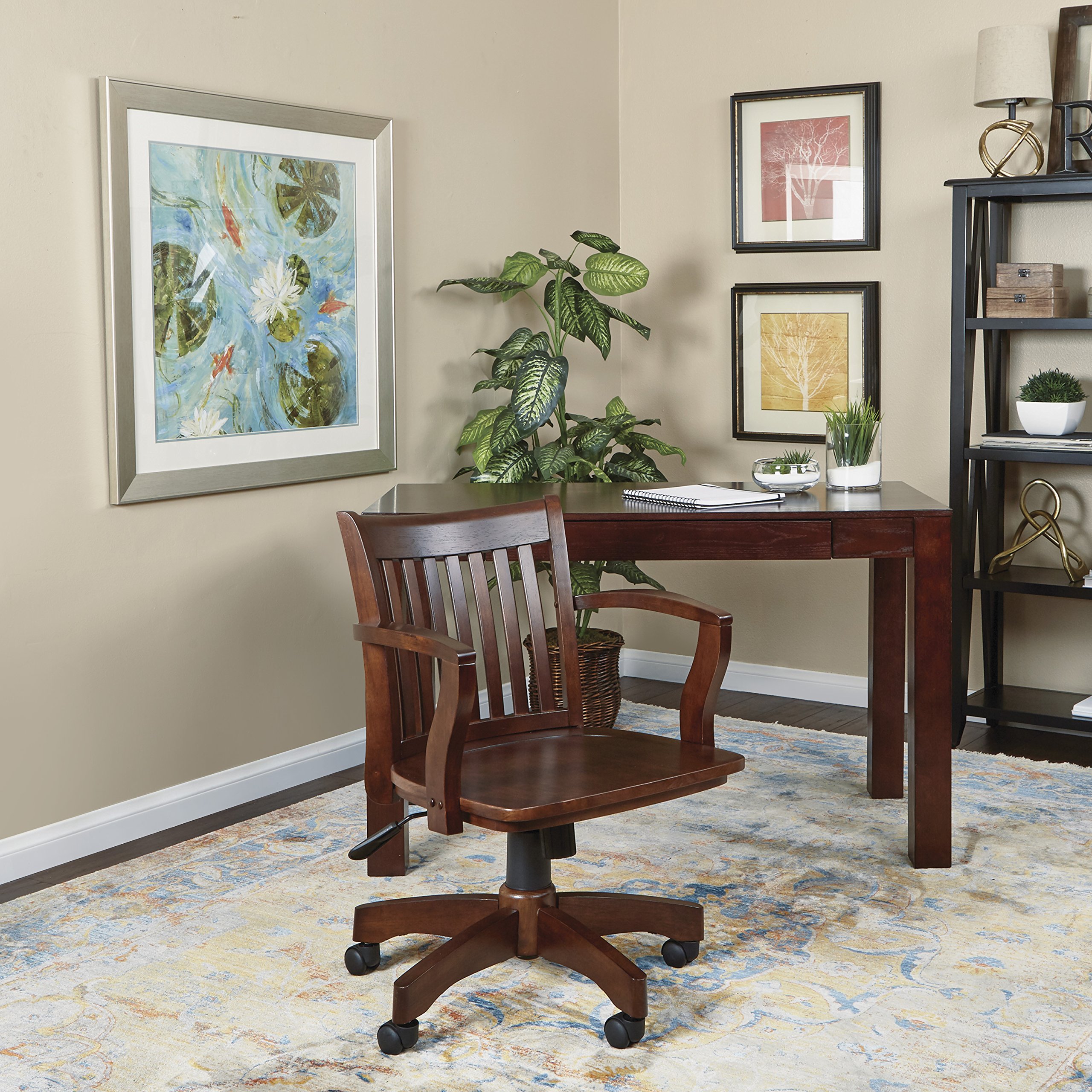 Premium Adjustable Height Wooden Banker's Desk Chair with Locking Tilt & Heavy Duty Base - Mid Back Executive Office Chair in Espresso Finish for Home Office, Study Room, or Workspace
