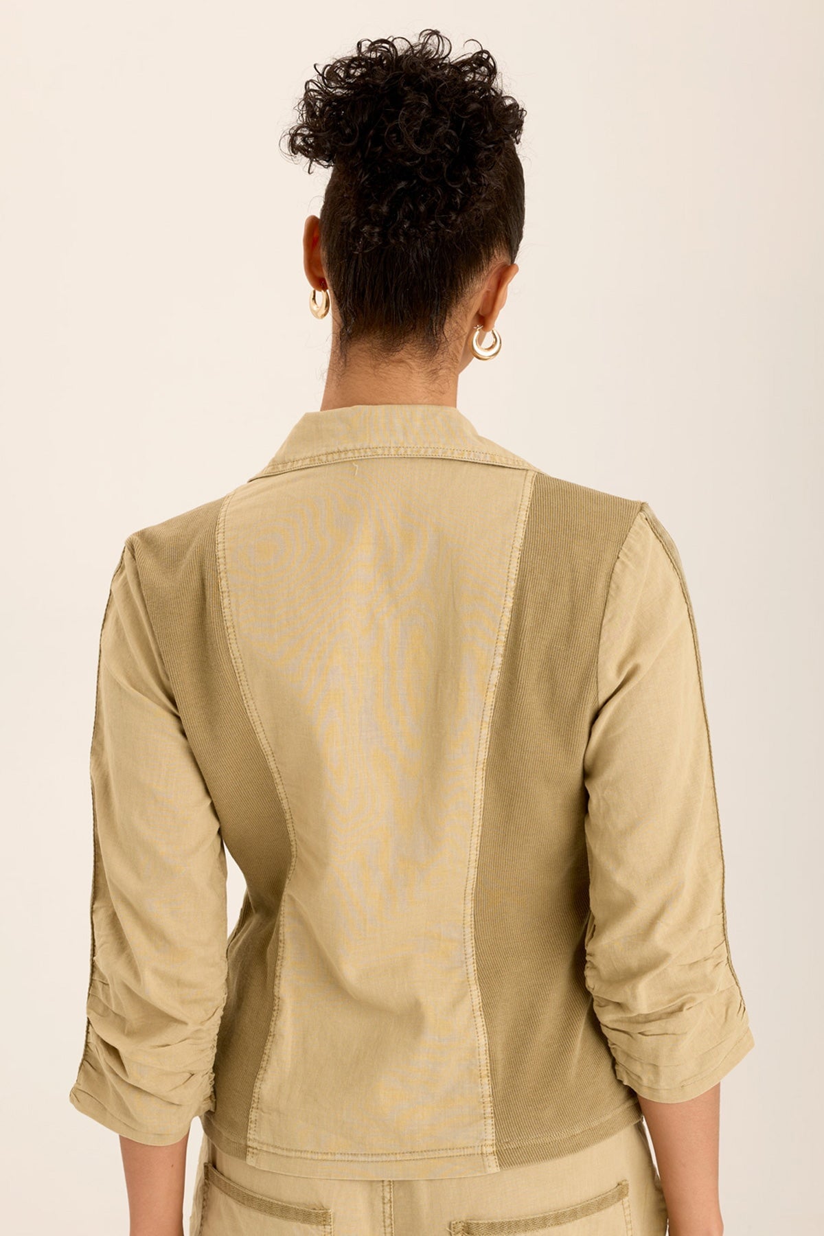 Stylish Linen Stretch Blazer with 4 Pockets & Shirred Details - Perfect for Office Wear, Business Meetings & Casual Outfits