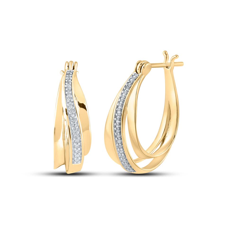 10K Yellow Gold Women's Round Diamond Hoop Earrings - 1/10 Cttw, Elegant Everyday Jewelry for Gifts & Special Occasions
