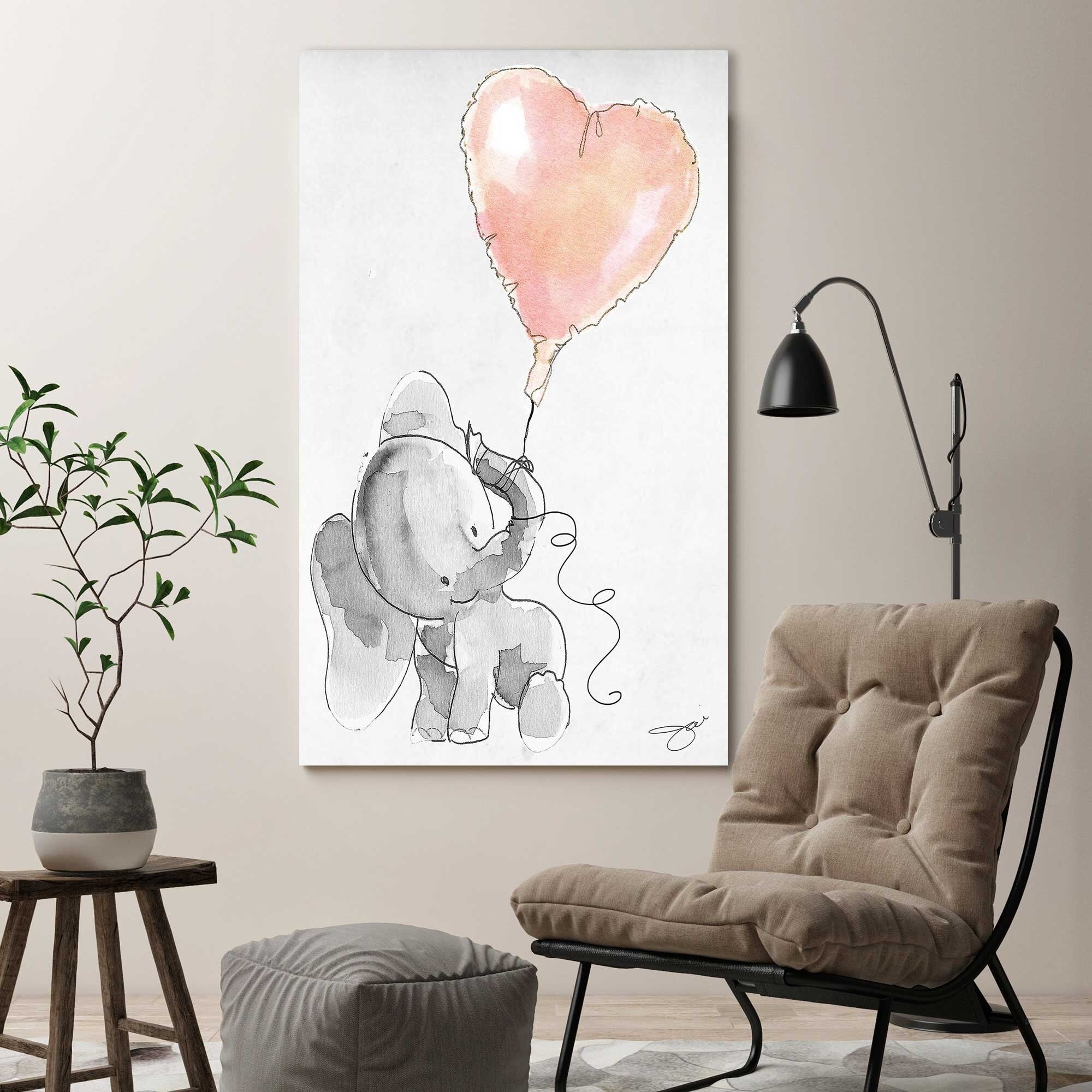 Baby Elephant Heart Canvas Print by Jodi - Cute Nursery Wall Art for Baby Room Decor, Kids Bedroom & Playroom