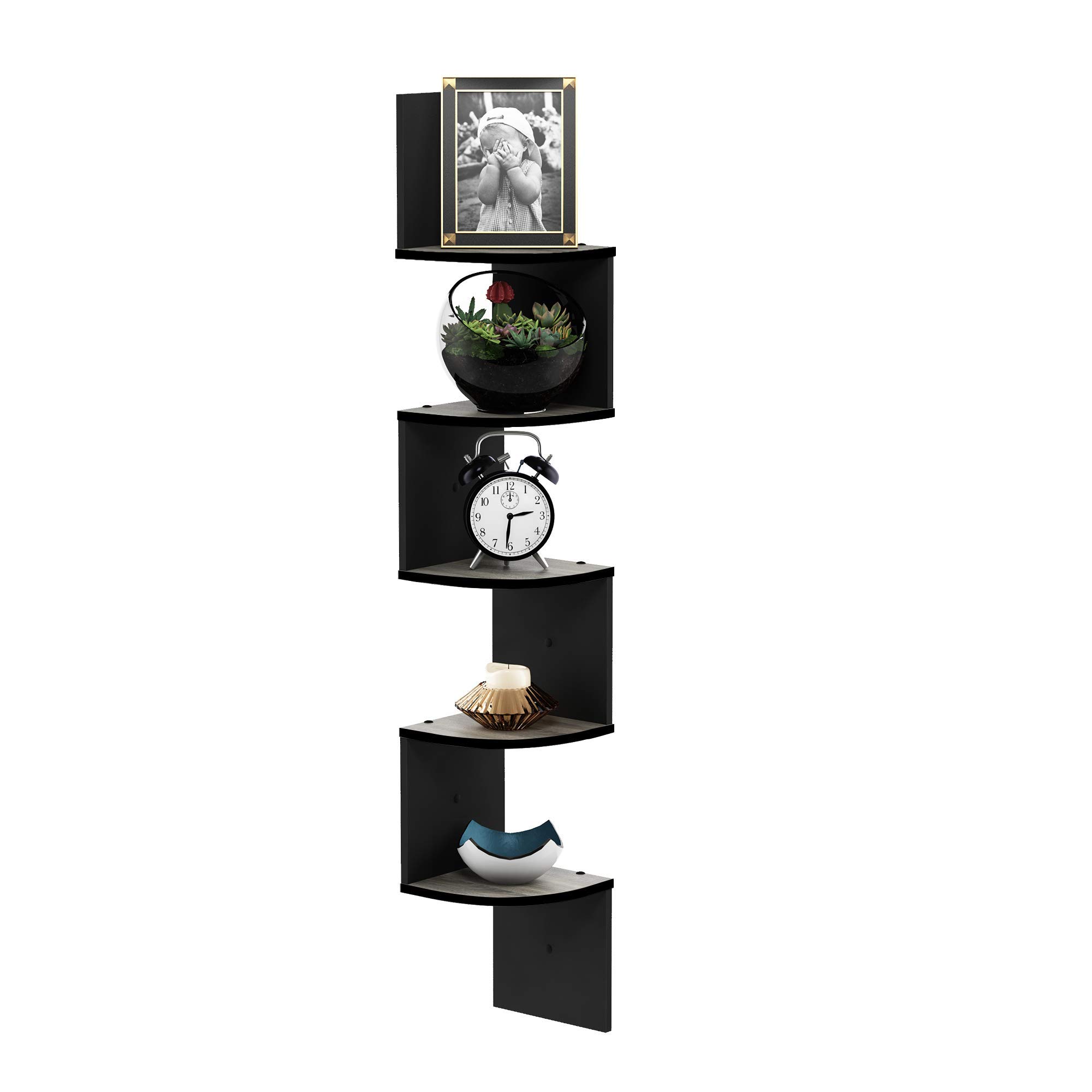 5 Tier Corner Shelf - Wall Mounted Storage Shelf with White Finish for Bedroom, Living Room & Bathroom - Display Shelf for Plants, Photos, Toys & Decor - Perfect for Small Spaces, Home Organization & Stylish Storage Solutions