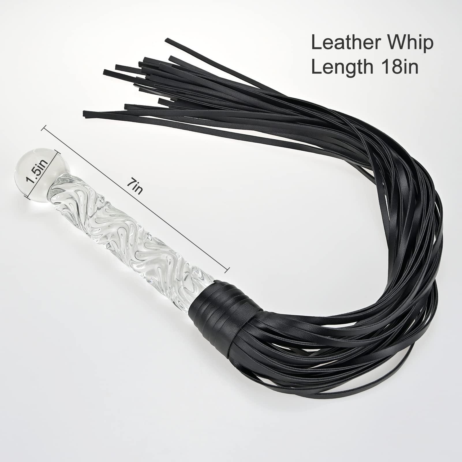 Romi Fetish Leather Whip with Glass Pleasure Wand - BDSM Toy for SM Play, Anal Sex & Masturbation | Sensual Couples Play & Solo Pleasure