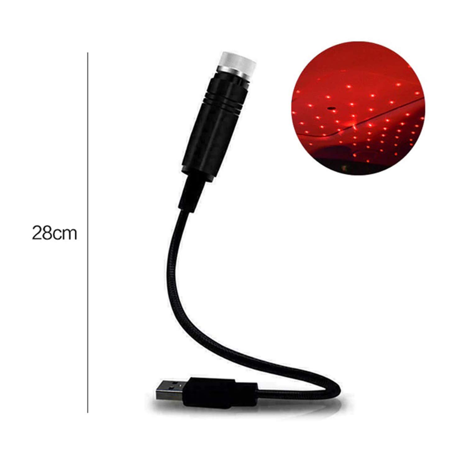SOCAL-LED Car USB Star Projector Night Light - Adjustable Red LED Interior Ceiling Light for Romantic Ambiance | Perfect for Cars, Bedrooms & Home Decor