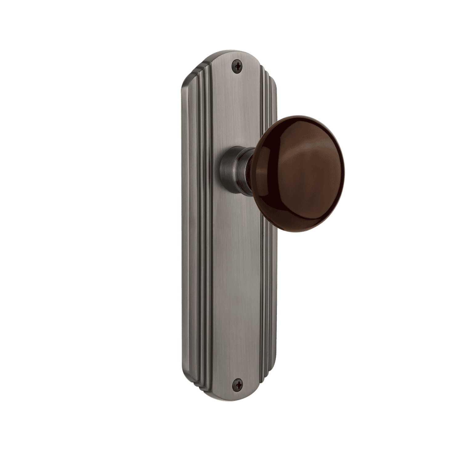 Antique Pewter Brown Porcelain Knob Deco Long Plate - Vintage Style Cabinet Pull for Kitchen, Bathroom & Furniture Hardware Upgrade