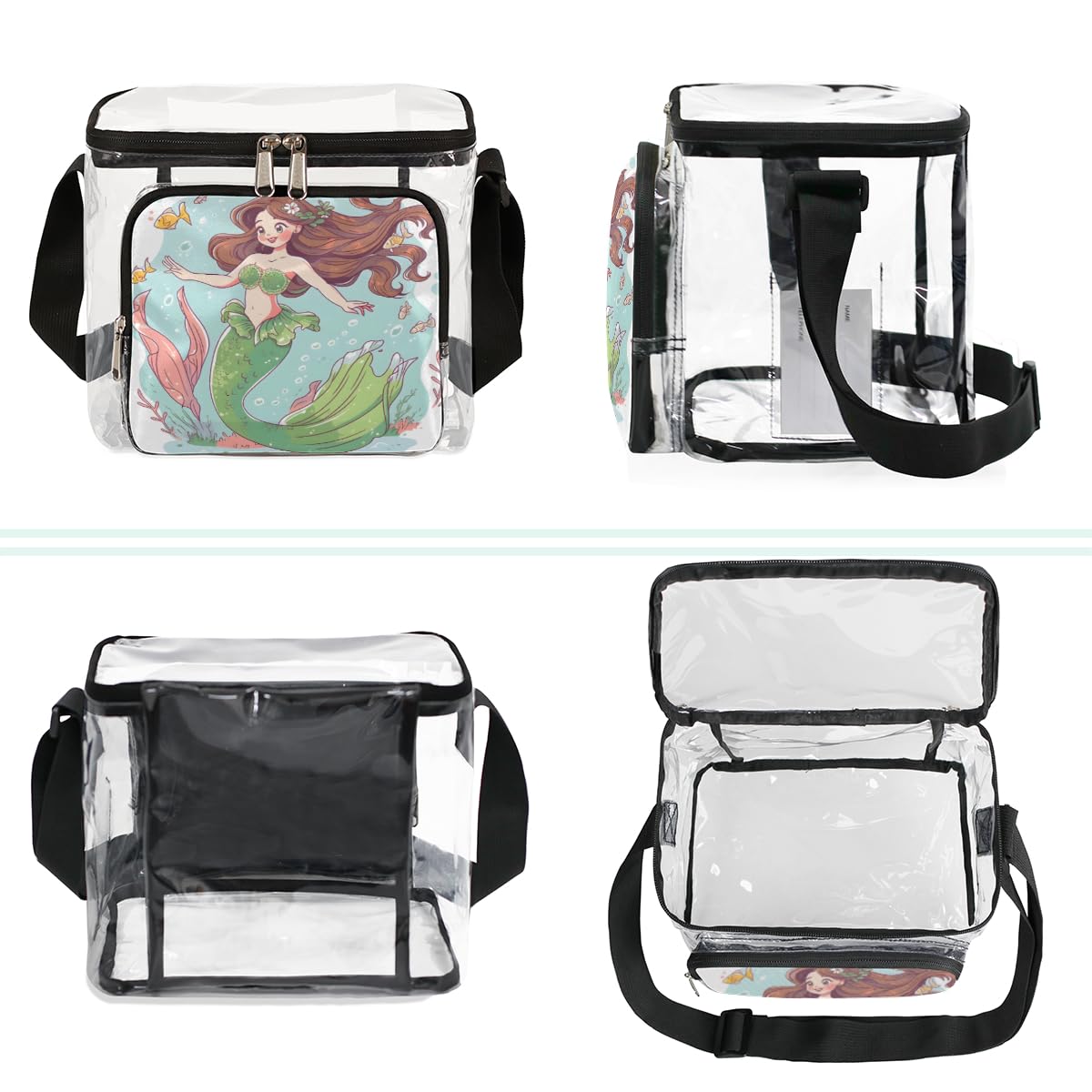 GzLeyigou Clear Transparent Mermaid Tote Bag with Handles - Waterproof Underwater Themed Shoulder Bag for Beach, Pool, Travel, Picnic, Concerts & Sports Events - Coral Seaweed Design Lunch Bag for Outdoor Activities