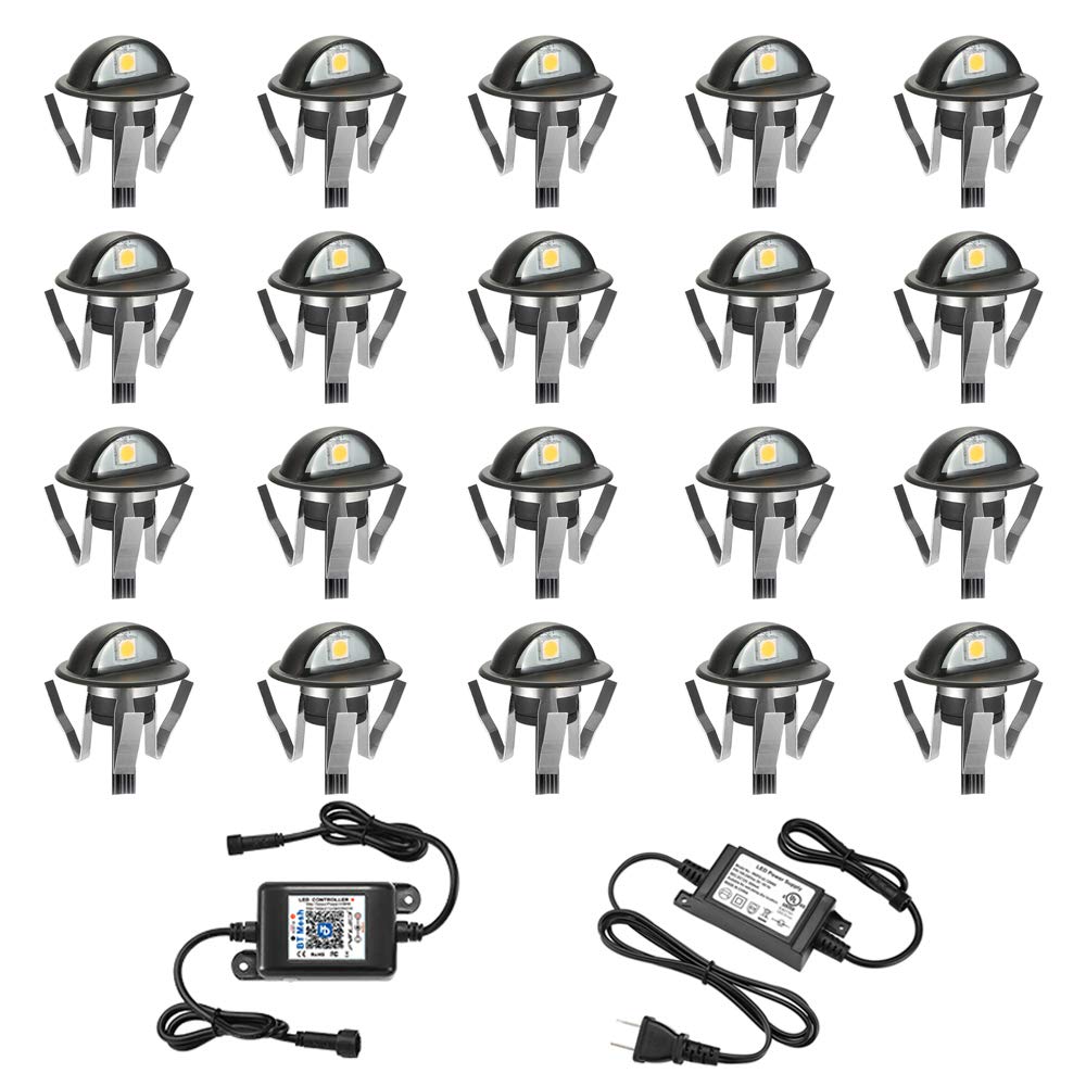 FVTLED 20-Pack Bluetooth LED Deck Lights, Low Voltage Recessed Step Stair Lighting - Warm White Waterproof In-Ground Outdoor Lights for Yard, Pathway & Stairs (Black) - Perfect for Patio, Garden & Landscape Illumination