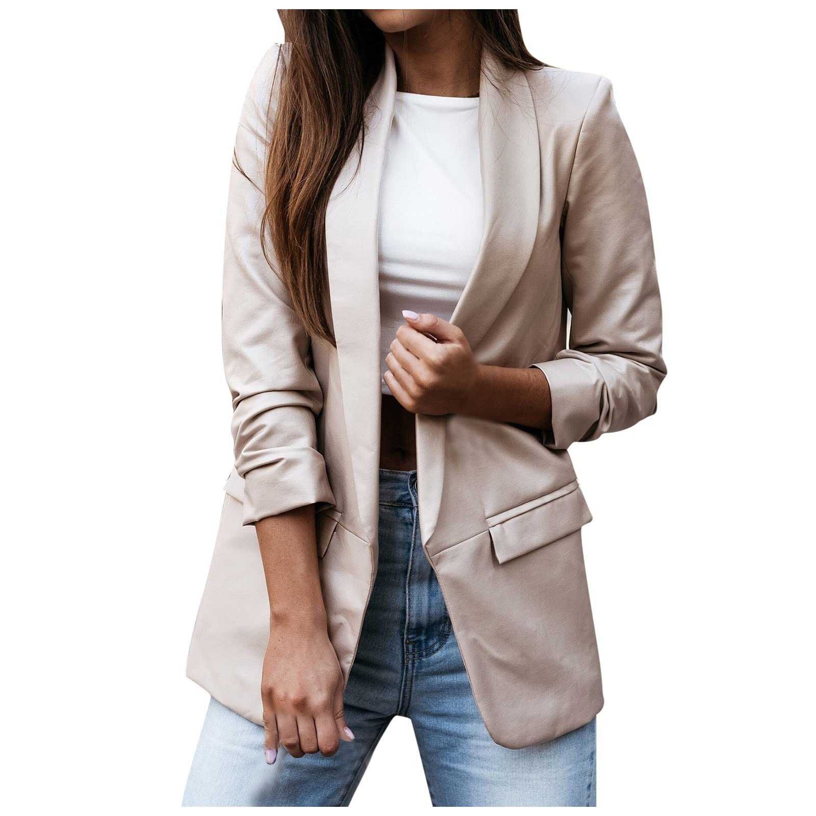Women's Fleece Lined Leather Jacket - Warm Winter Coat with Lapel Collar & Long Sleeves - Casual Solid Color Outerwear for Daily Wear, Travel & Outdoor Activities