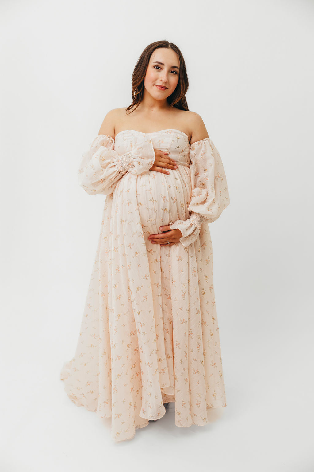 Delilah Maxi Dress with Train in Peach - Bump Friendly Maternity Dress (XS-3XL) for Weddings, Parties & Special Occasions
