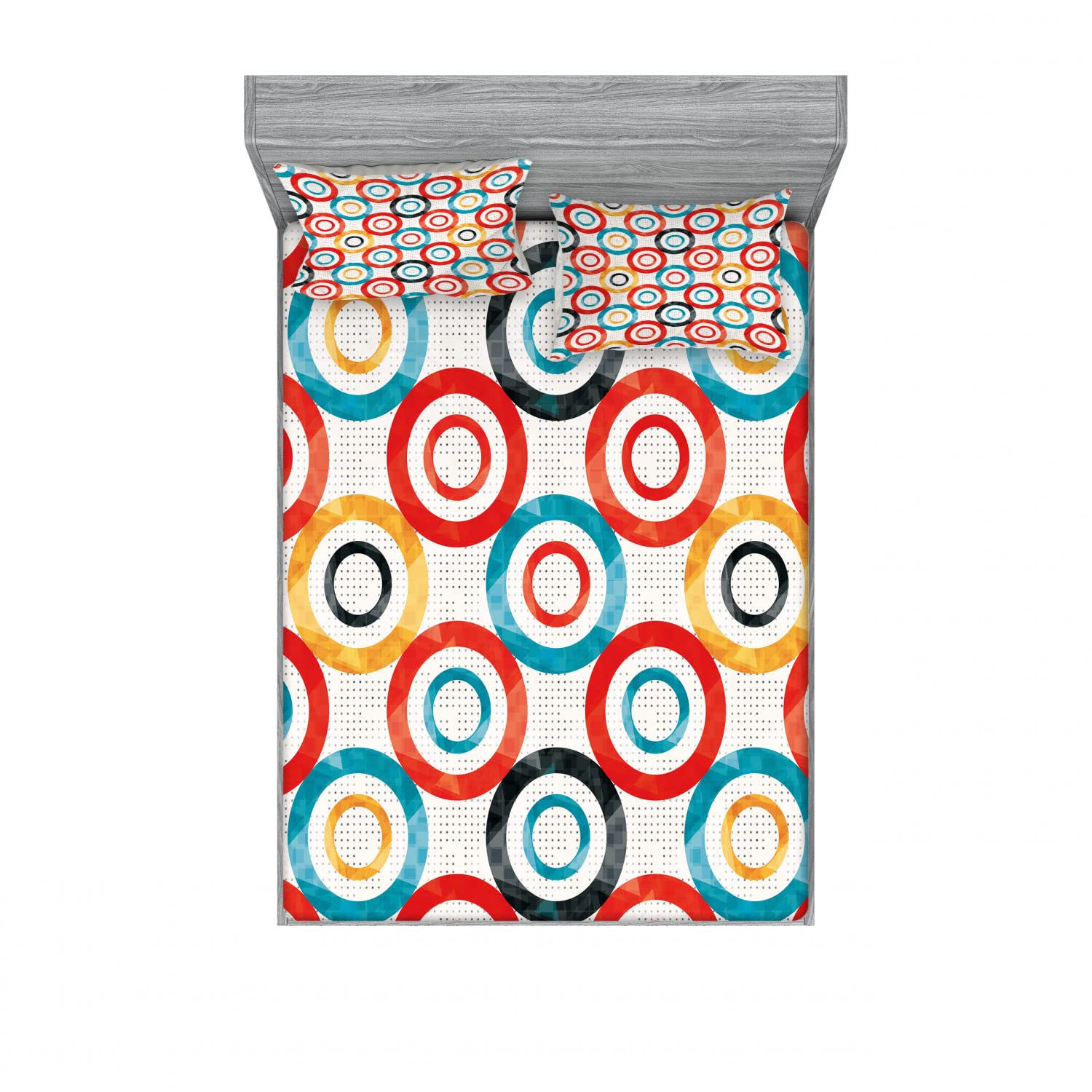 Ambesonne Retro Music Night 2-Pack Queen Size Fitted Sheet Set with 4 Pillow Shams - Psychedelic Black White Blue Bedding Collection for Bohemian & Vintage Style Bedrooms | Perfect for Guest Rooms, Dorm Decor, and Music Lover's Bedroom