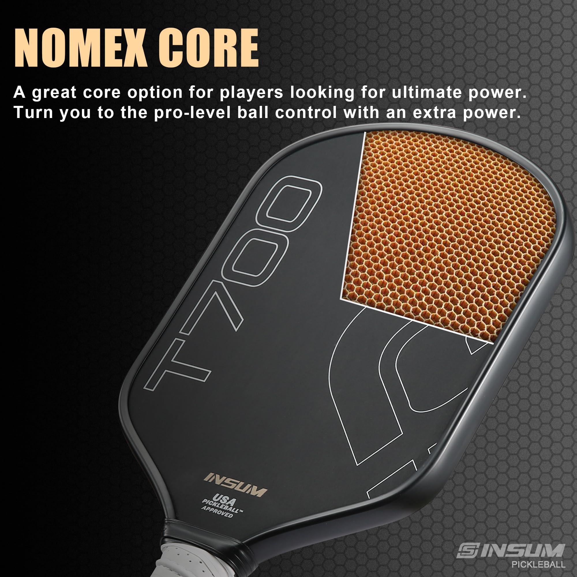 INSUM T700 Pickleball Paddles - USAPA Approved Premium Pickleball Rackets with Toray T700 Raw Carbon Fiber Surface & Nomex Core for Maximum Spin Control | Perfect for Competitive Play & Outdoor Recreation