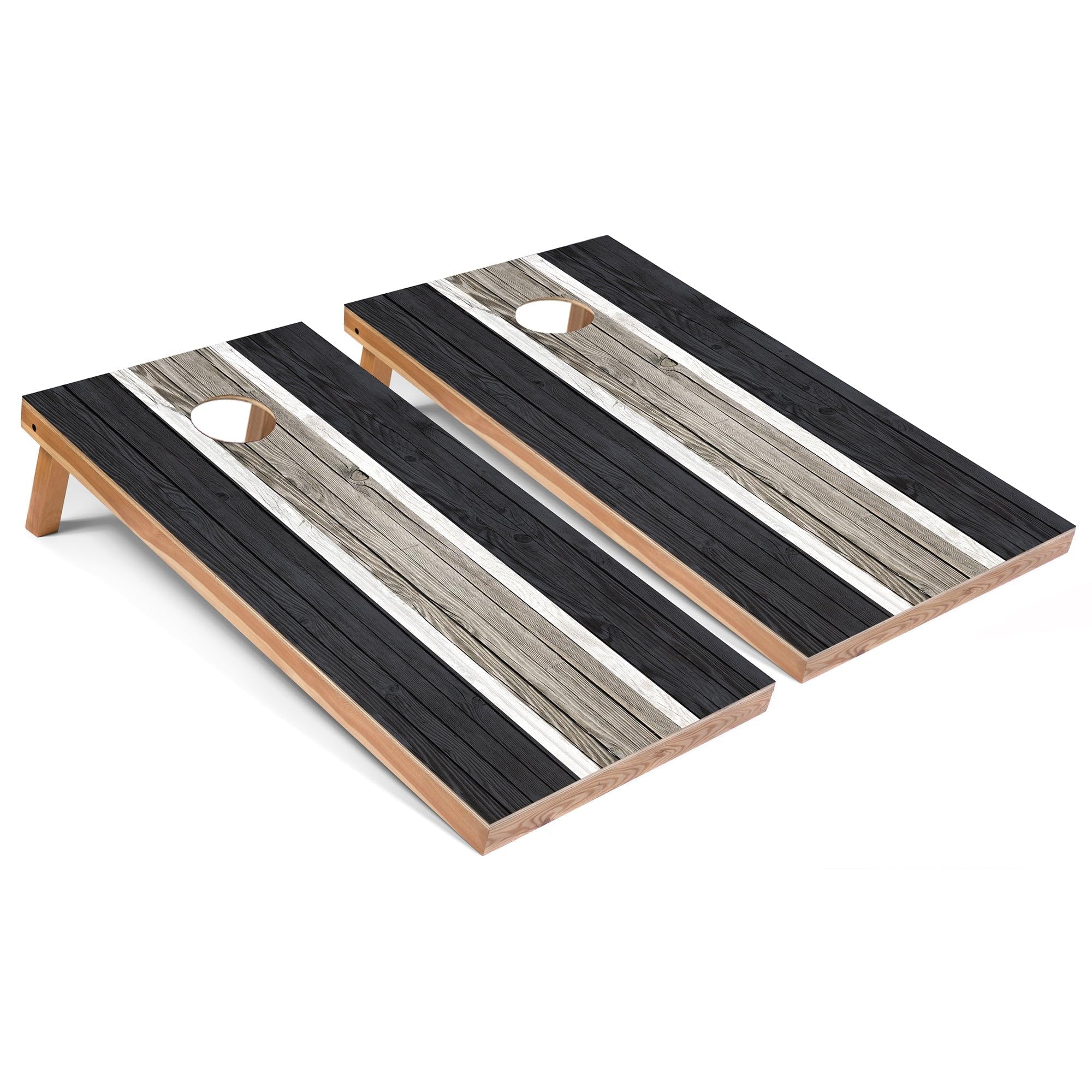 Premium Dark Grey Striped Regulation 2x4 Cornhole Board Game Set - 8 Bean Bags, Carrying Case & Accessories for Backyard, Tailgate & Outdoor Parties