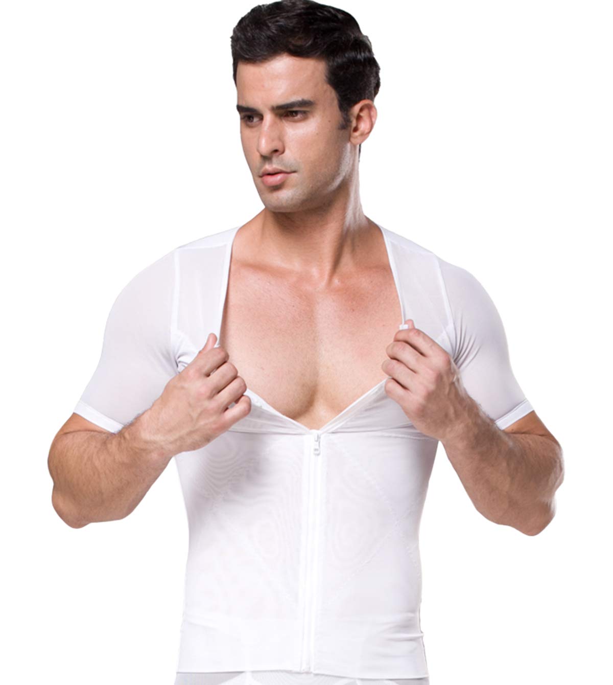 FEOYA Men's Slimming Body Shaper Tank Top with Zipper - Tummy Control Compression Vest Undershirt for Workout & Everyday Wear