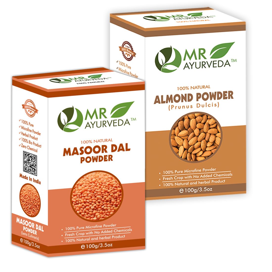 MR Ayurveda 100% Organic Masoor Dal Powder & Almond Powder Combo (200g) - Gluten-Free, Vegan Protein Source for Smoothies, Baking & Skin Care