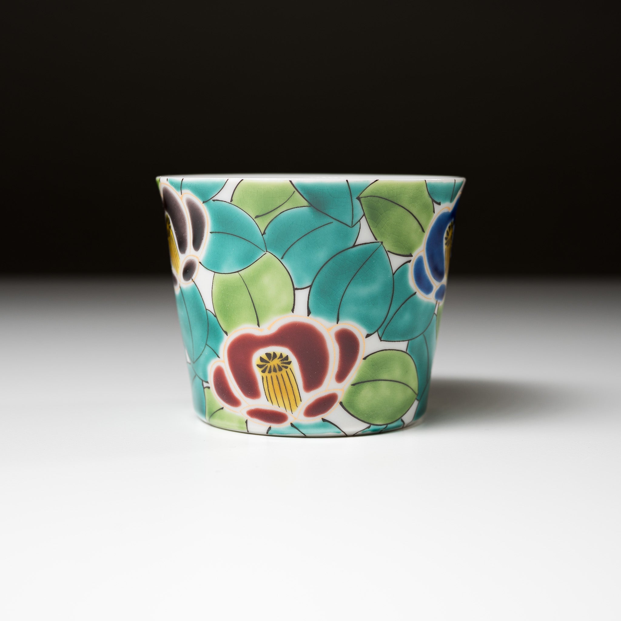 Authentic Kutani Ware Soba Choko - Japanese Hand-Painted Tea Cup with Camellia Design - Perfect for Matcha, Soba Tea & Traditional Japanese Tea Ceremonies