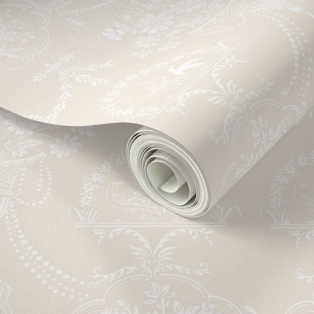Peel & Stick Removable Wallpaper - 9ft x 2ft Neutral Cream Toile Floral Design | Perfect for Bedroom, Nursery & Wedding Decor | Custom Self-Adhesive Wallpaper by Spoonflower