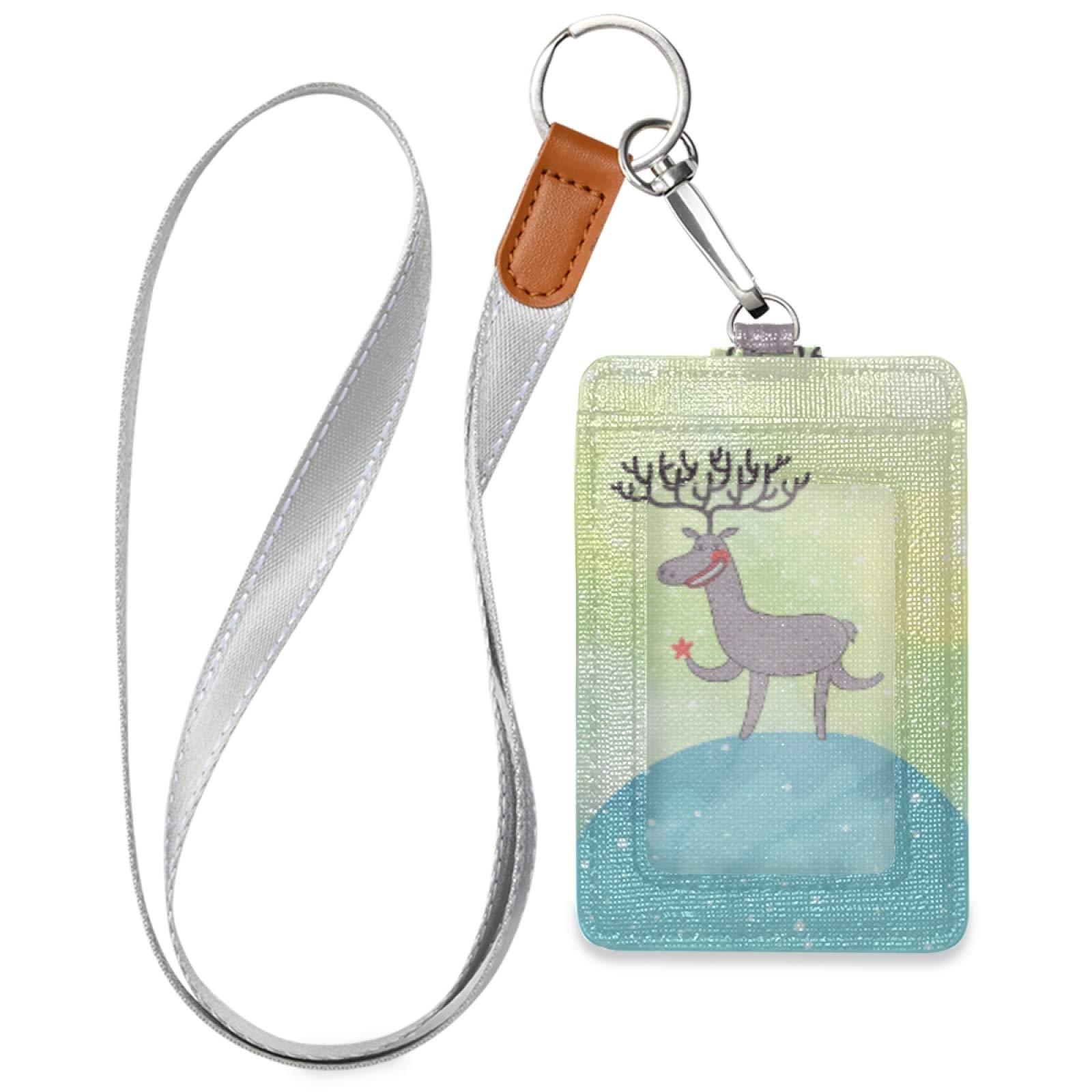 Deer ID Badge Holder with Lanyard - Vertical Leather Name Tag for Office & School Staff