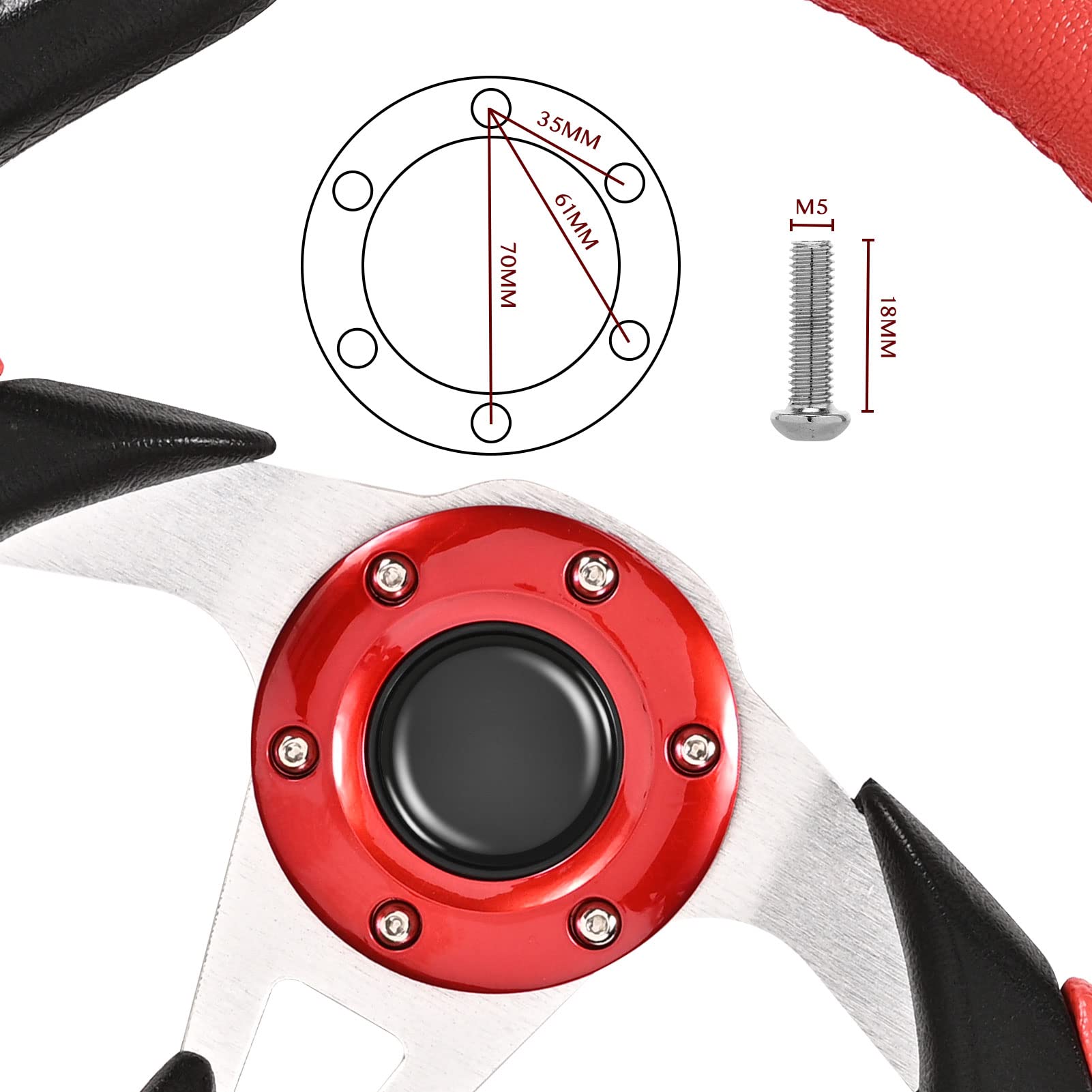 12.5 Inch Red Steering Wheel Replacement for Club Car Golf Cart & Go Kart - Compatible with Various Models (Adapter Not Included) - Perfect for Golf Cart Upgrades, Racing Karts & Off-Road Vehicles
