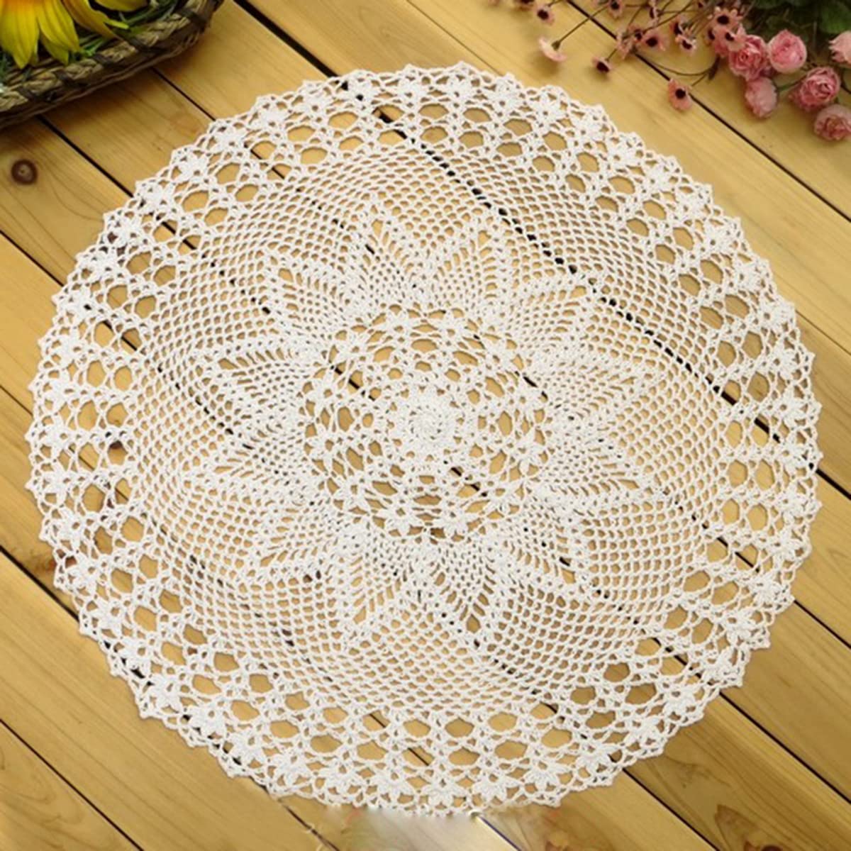 Handmade Cotton Crochet Lace Round Table Runner - 23 Inch White Doily Tablecloth for Dining Table, Coffee Table & Dresser Decor - Elegant Home Decor for Weddings, Parties & Everyday Use