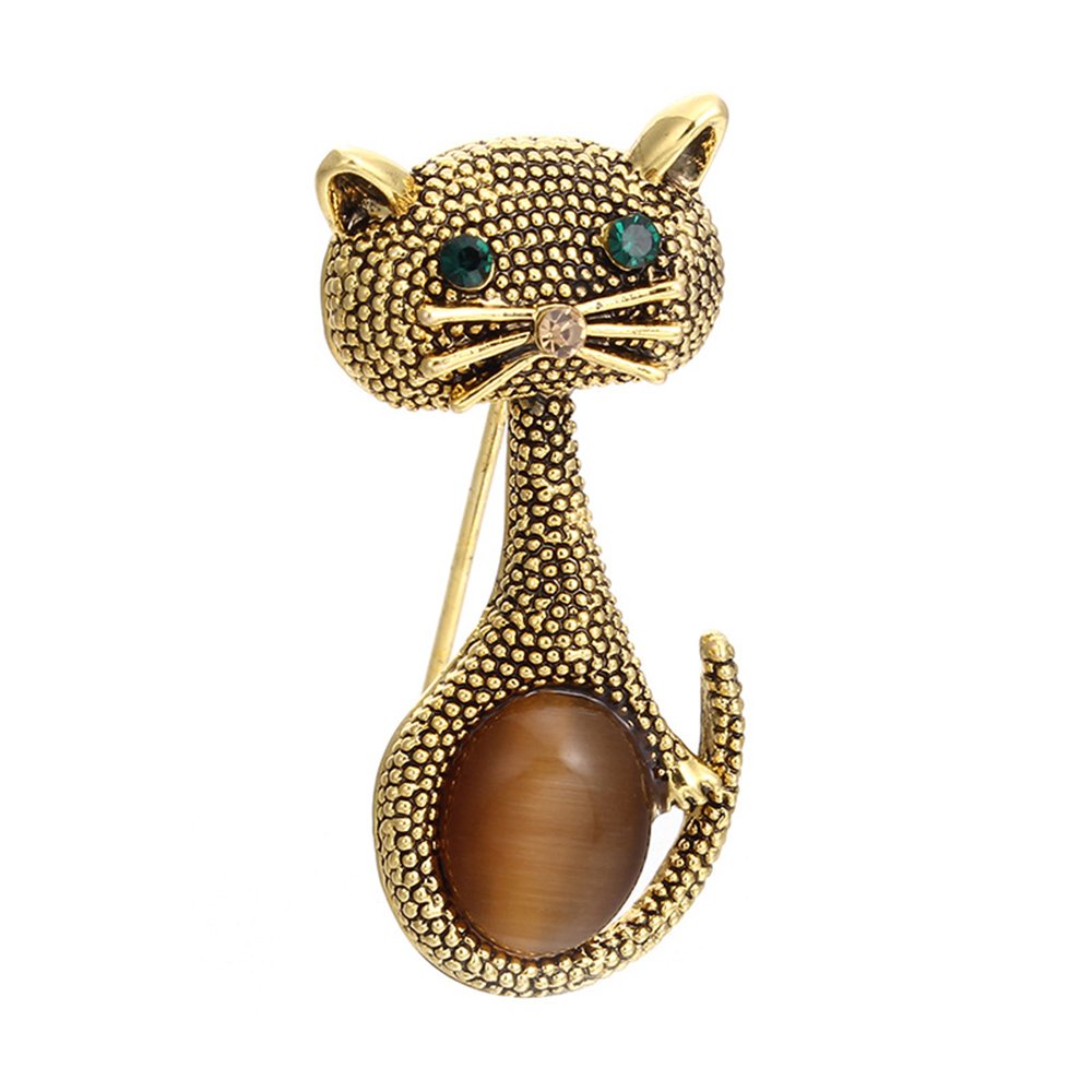 Vintage Crystal Cat Brooch Collar Pin - Elegant Pet-Themed Jewelry for Women's Dresses, Blouses & Coats | Perfect for Parties, Weddings & Office Wear