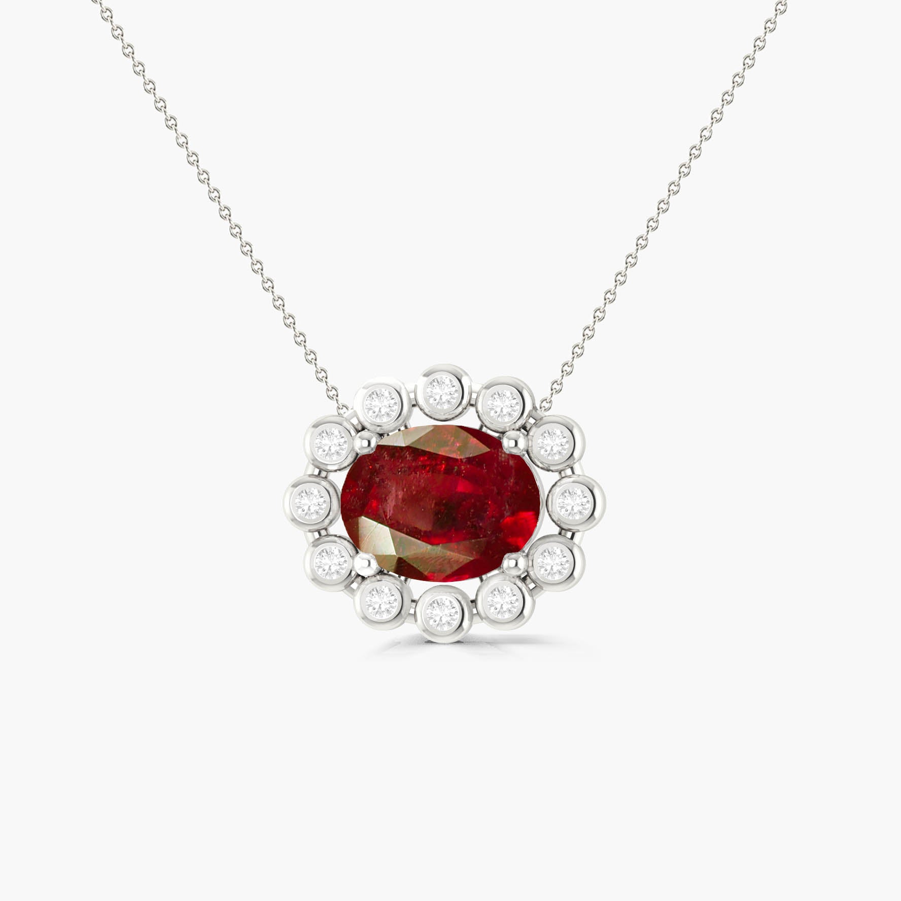 Exquisite Bezel Set Zircon & Oval Ruby Pendant Necklace - Elegant Jewelry for Women, Perfect for Weddings, Anniversaries & Special Occasions