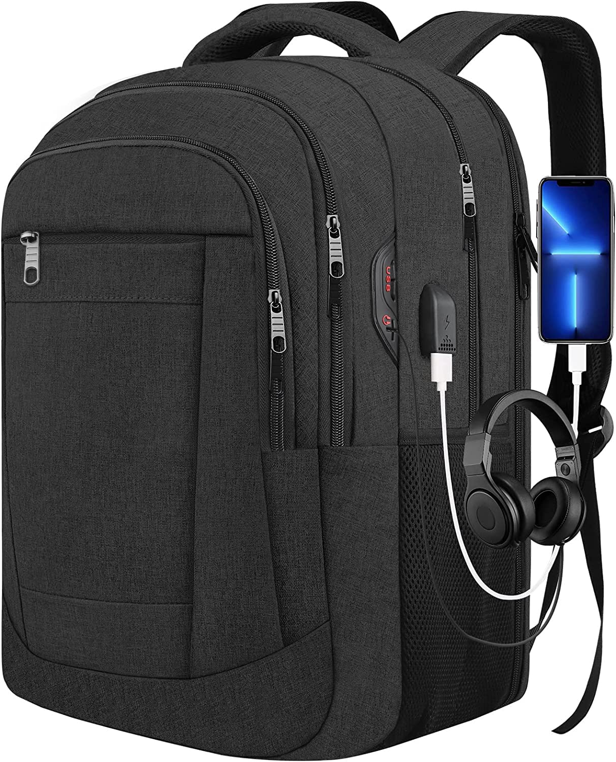 TSA Approved Travel Laptop Backpack for Men & Women - Water Resistant Business Backpack with USB Charging Port, Fits 15.6 Inch Laptops, Ideal for College, Work, and Flight Travel - Black