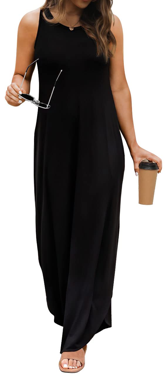 GRECERELLE Women's Summer Casual Long Sleeveless Maxi Dress with Double Slit - Perfect for Beach Vacation, Party & Boho Style Outfits