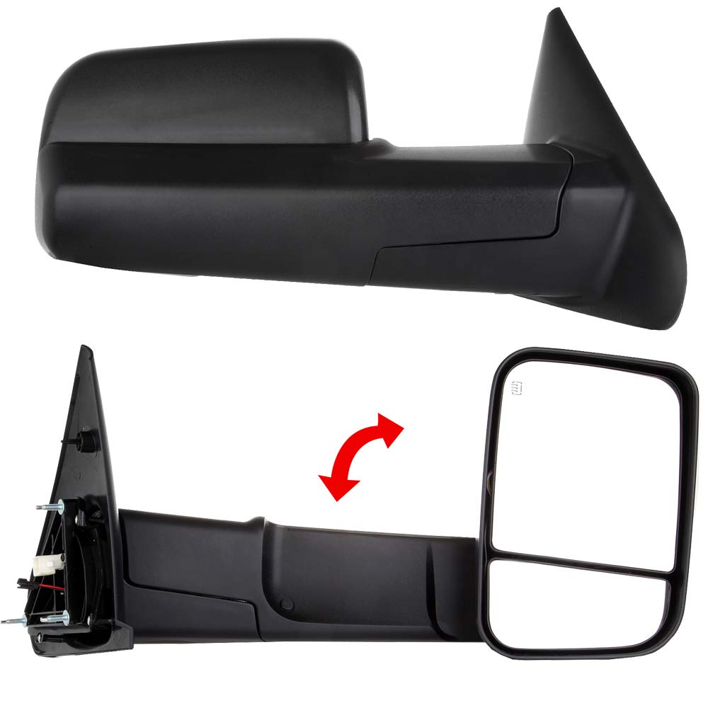Black Power-Adjusted Heated Towing Mirrors LH Left RH Right Compatible with 2002-2008 Dodge Ram 1500 & 2009 Ram 2500/3500 Trucks - Enhanced Visibility for Towing & Off-Road Driving