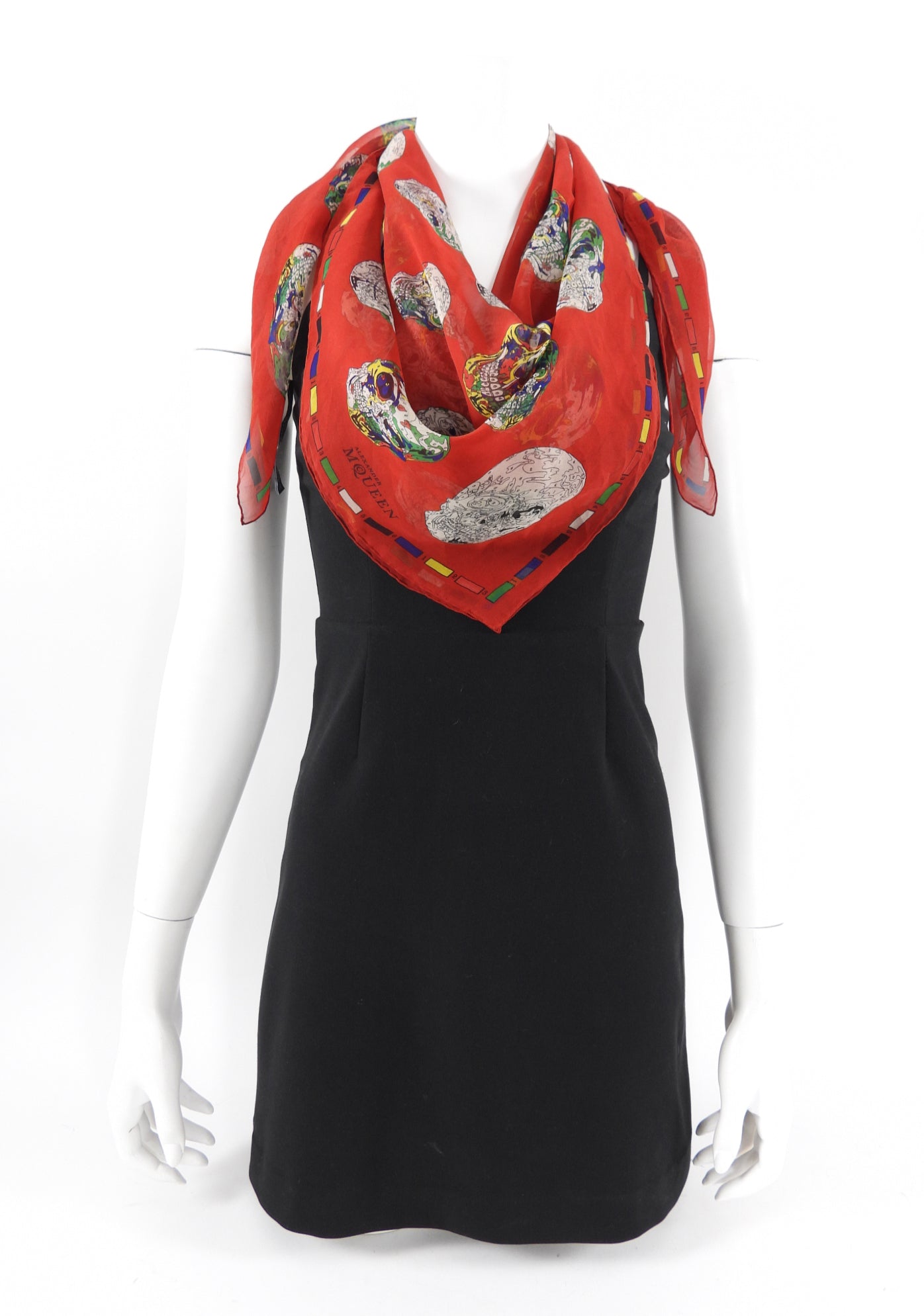 Alexander McQueen Red Silk Chiffon Skull Print Scarf - Luxury Fashion Accessory for Women, Perfect for Parties, Weddings & Everyday Elegance