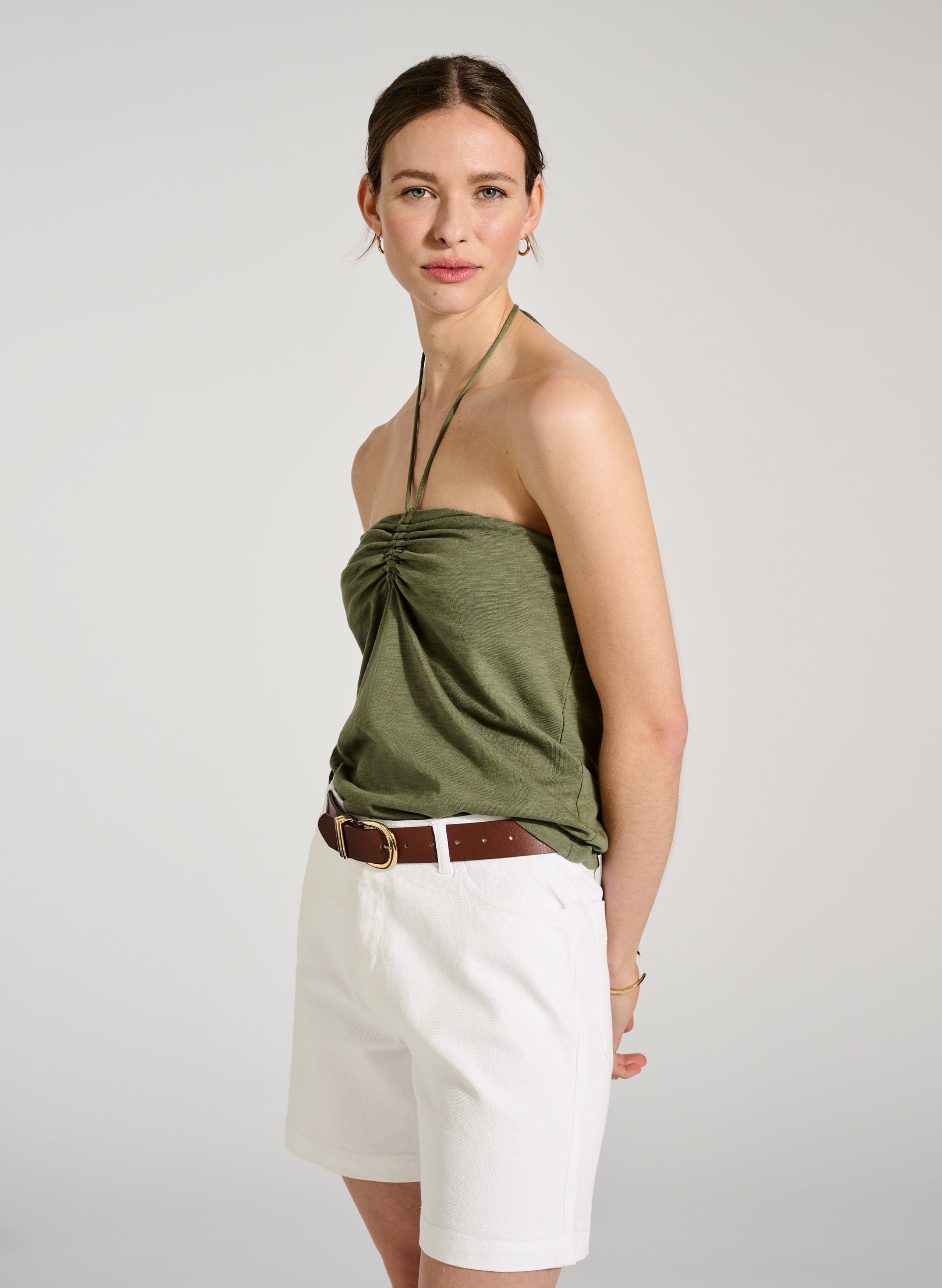 Edna Organic Cotton Women's Casual Top - Light Khaki | Soft Breathable Shirt for Everyday Wear, Summer Outfits & Boho Style