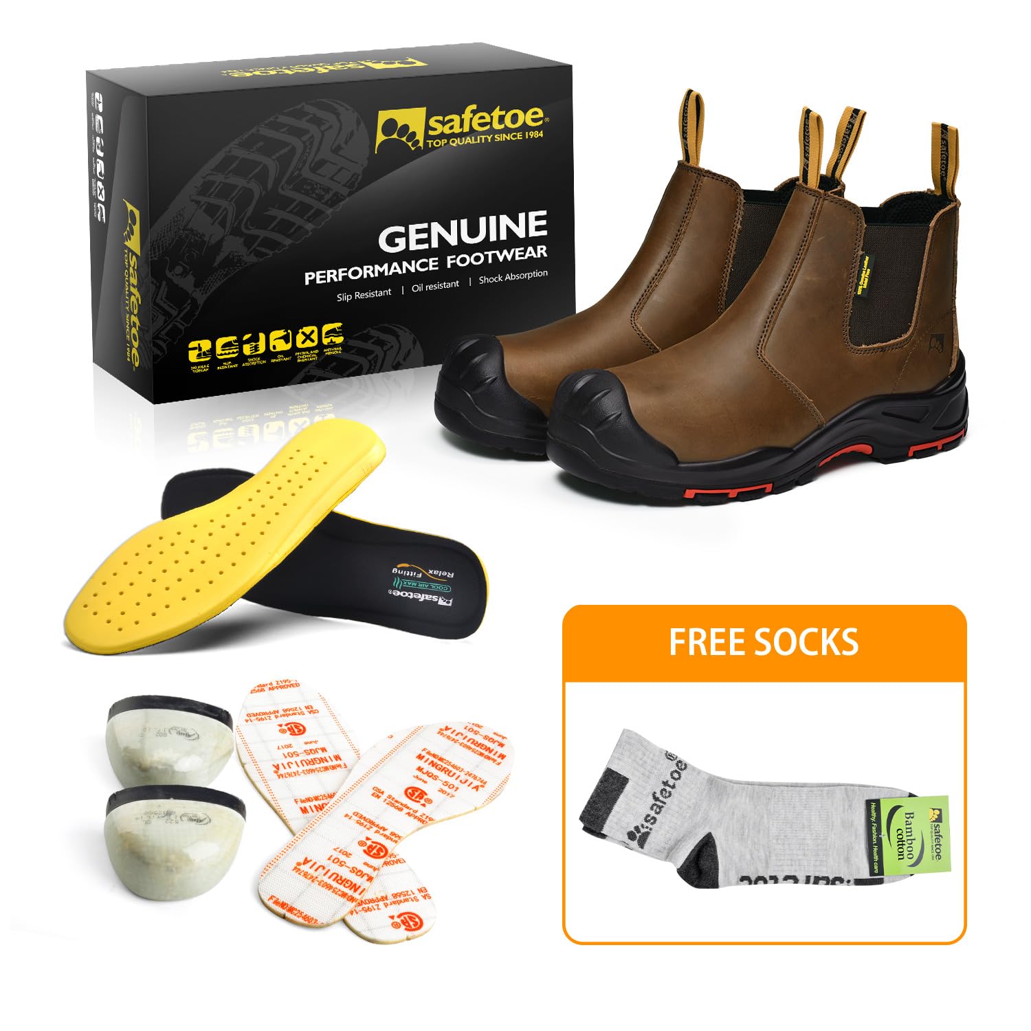 SAFETOE Men's Composite Toe Chelsea Work Boots - Slip On Waterproof Cow Leather Lightweight Safety Shoes for Construction, Warehouse & Outdoor Work