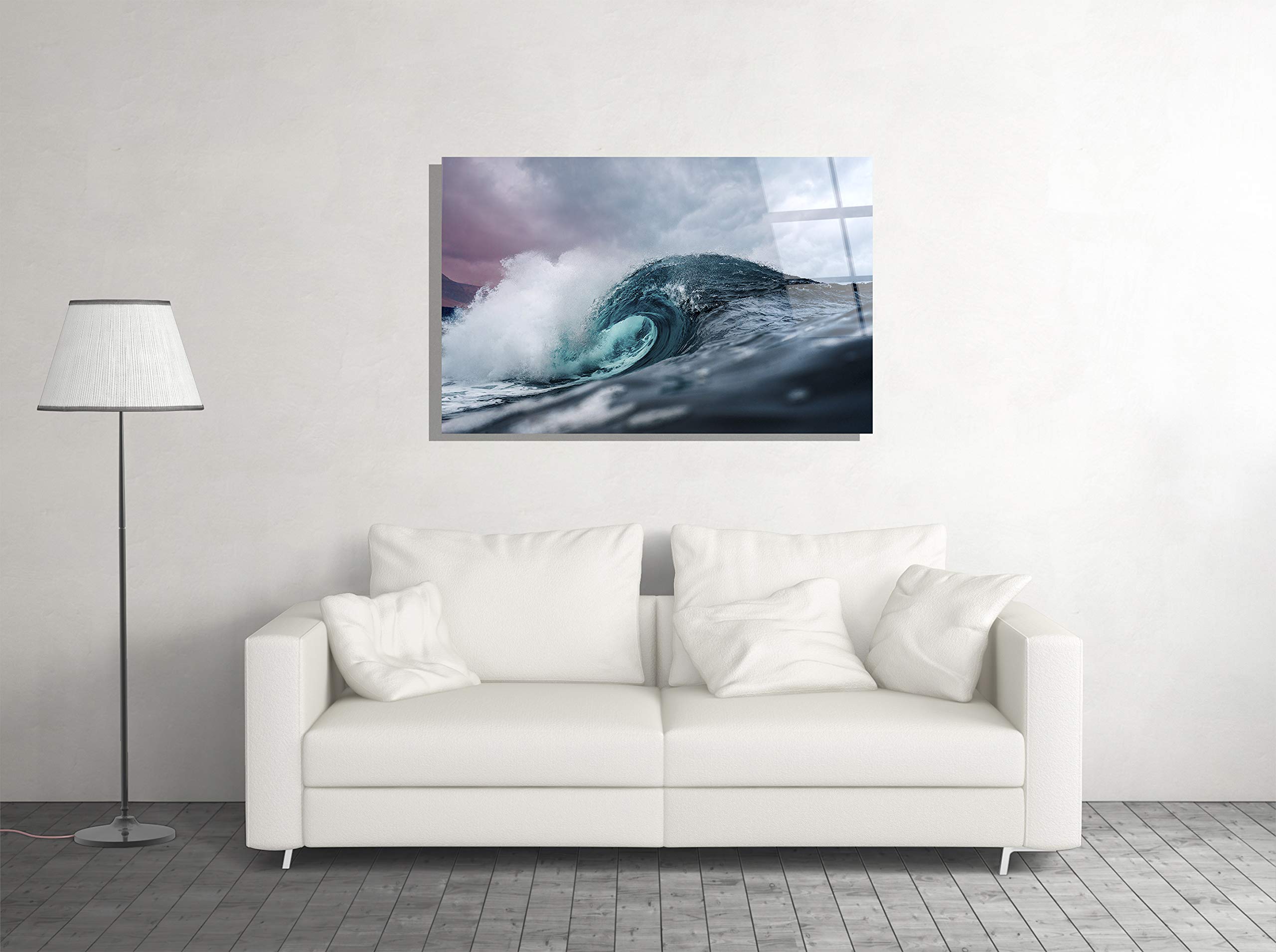 Ocean Wave Surfing Nature Tempered Glass Wall Art - 16x24 Inches Modern Coastal Decor for Home, Office & Hotel | Beach-Themed Gift Idea for Surf Lovers & Sea Enthusiasts | Perfect for Living Rooms, Bedrooms & Coastal Interior Design