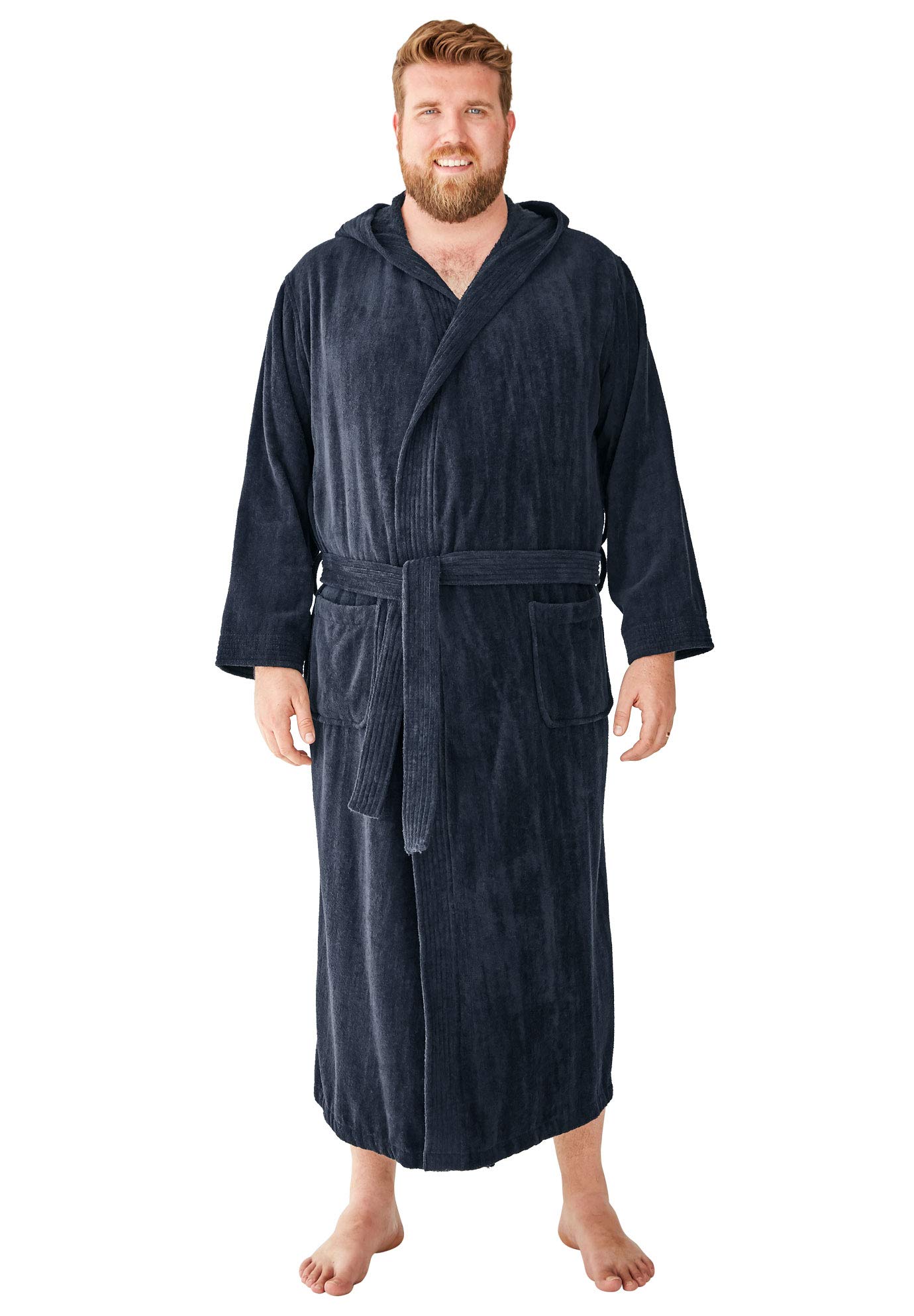 KingSize Men's Big & Tall Terry Velour Hooded Maxi Robe - Extra Long Plush Bathrobe for Lounge, Spa & Relaxation at Home