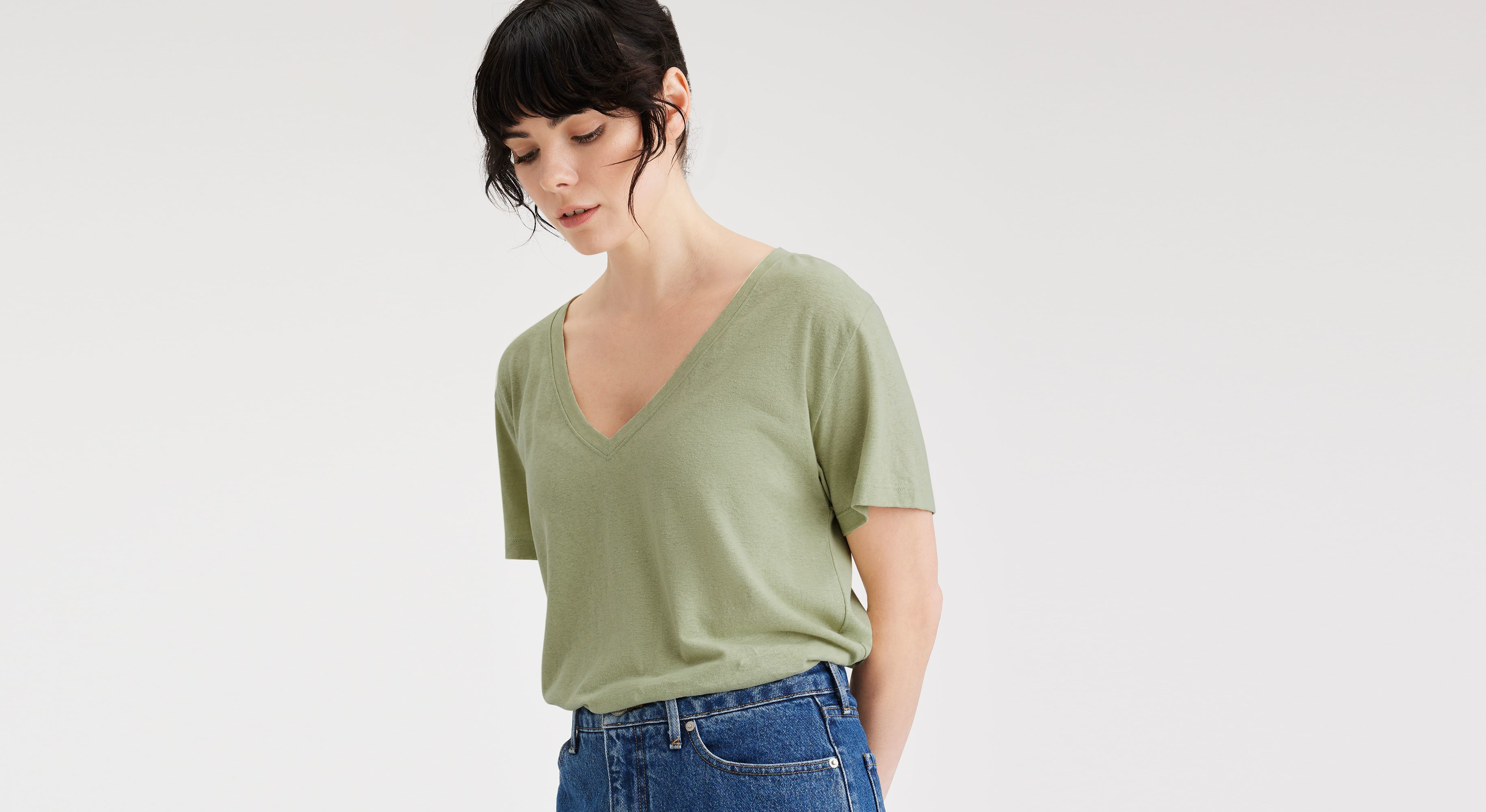 Women's Deep V Neck T-Shirt - Soft Cotton Regular Fit Tee for Casual Wear & Everyday Outfits