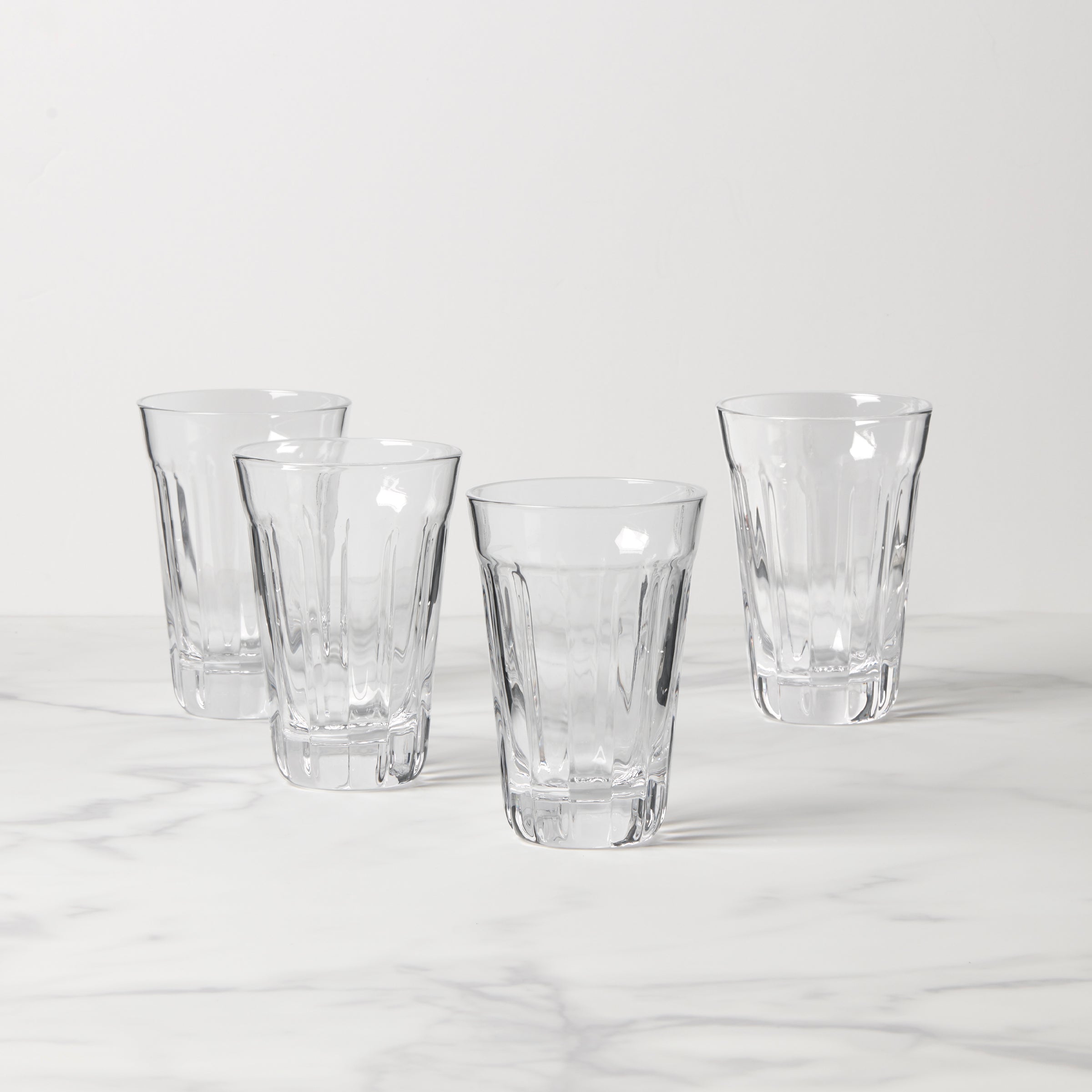 Premium French Perle Short Glasses Set of 4 - Elegant 8.5oz Crystal Clear Drinking Glasses for Cocktails, Juice & Iced Coffee - Perfect for Home Bar, Dinner Parties & Gifts