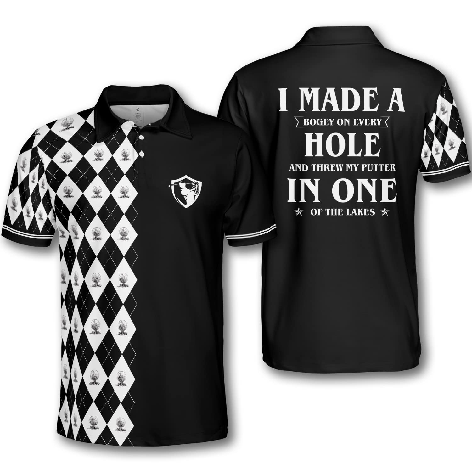 Pologen Men's Argyle Golf Shirt - Moisture Wicking Dry Fit Polo for Golfers - Funny & Crazy Golf Apparel - Perfect for Golf Tournaments & Casual Wear